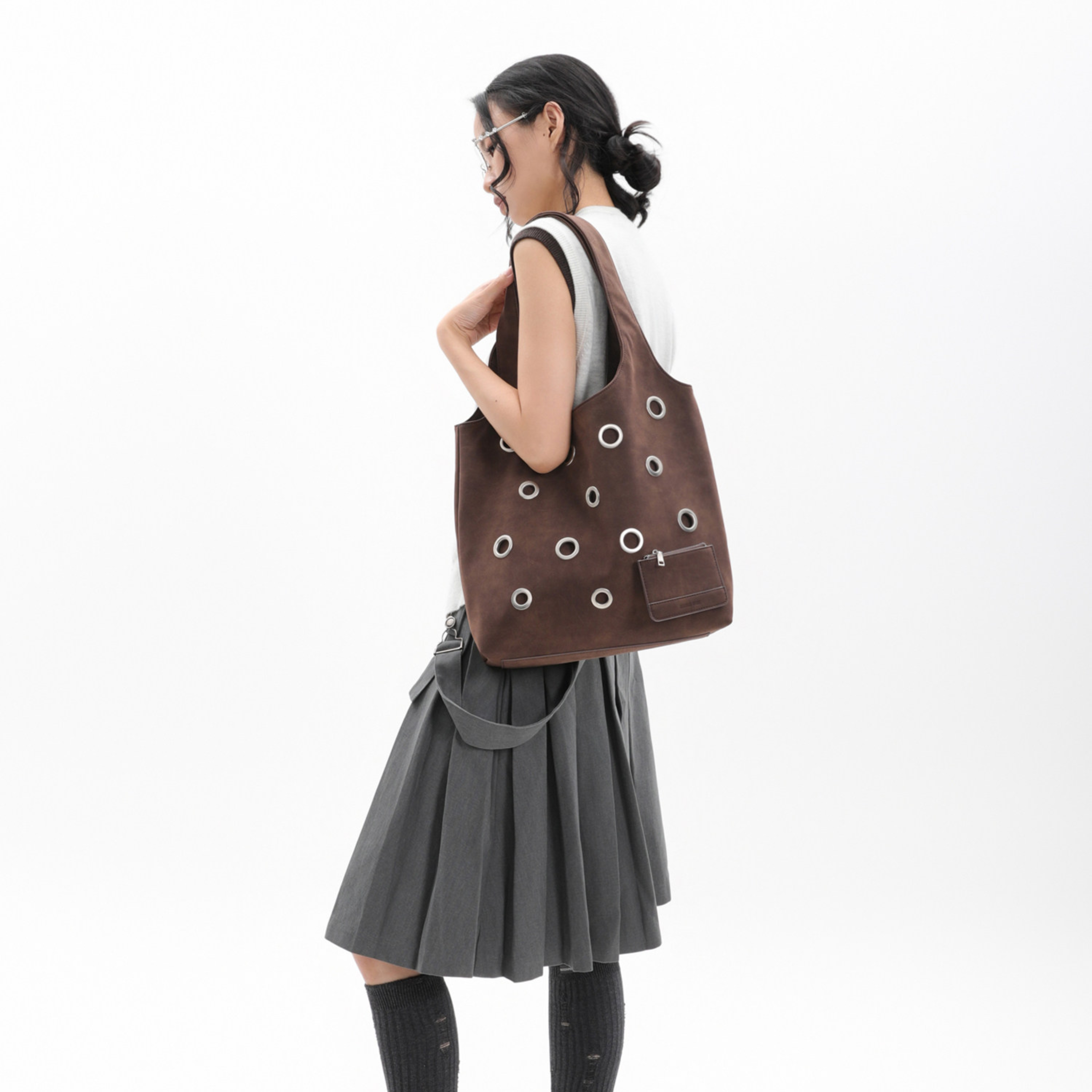 DISTRESSED EYELET TOTE BAG