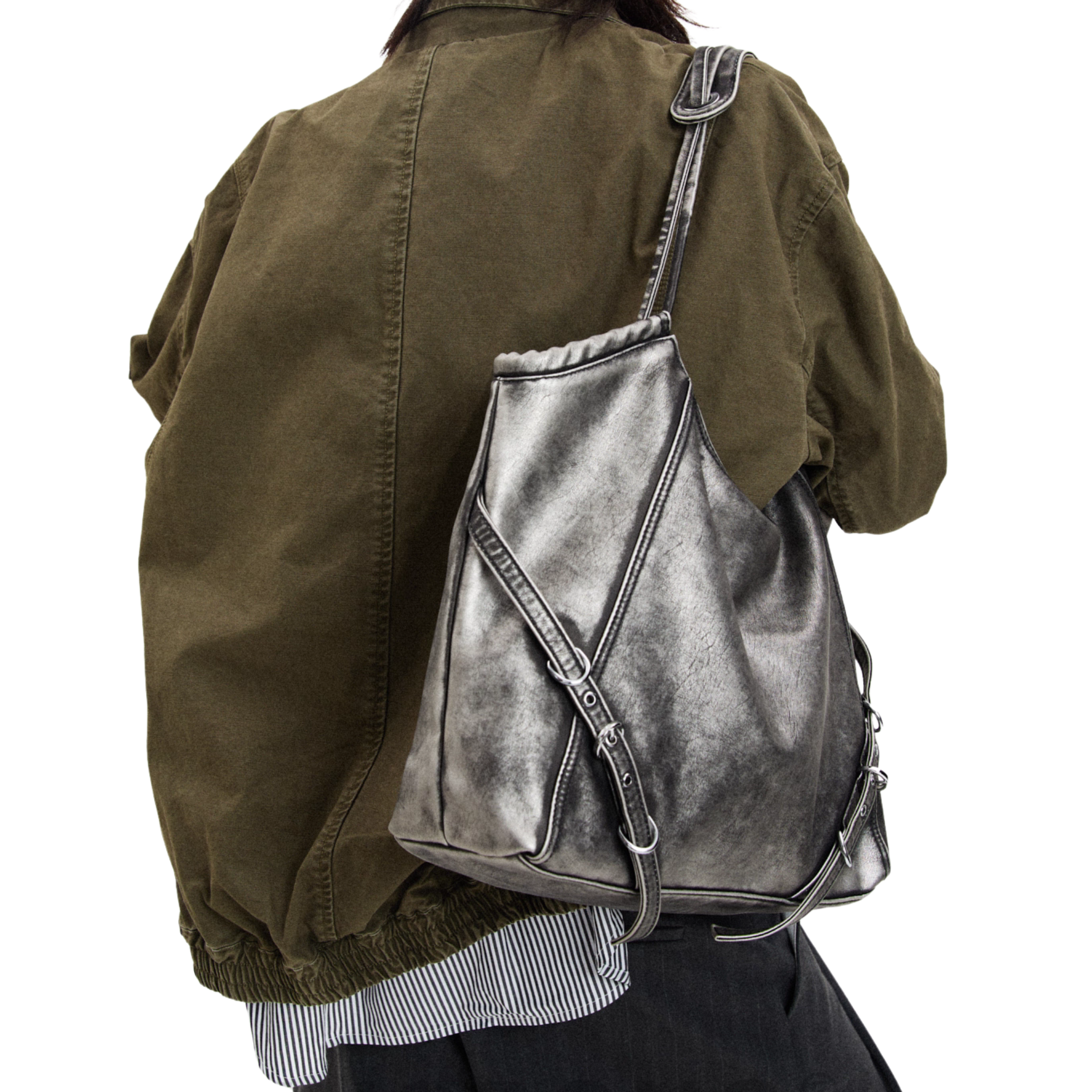 VINTAGE WASHED BUCKLE SHOULDER TOTE BAG