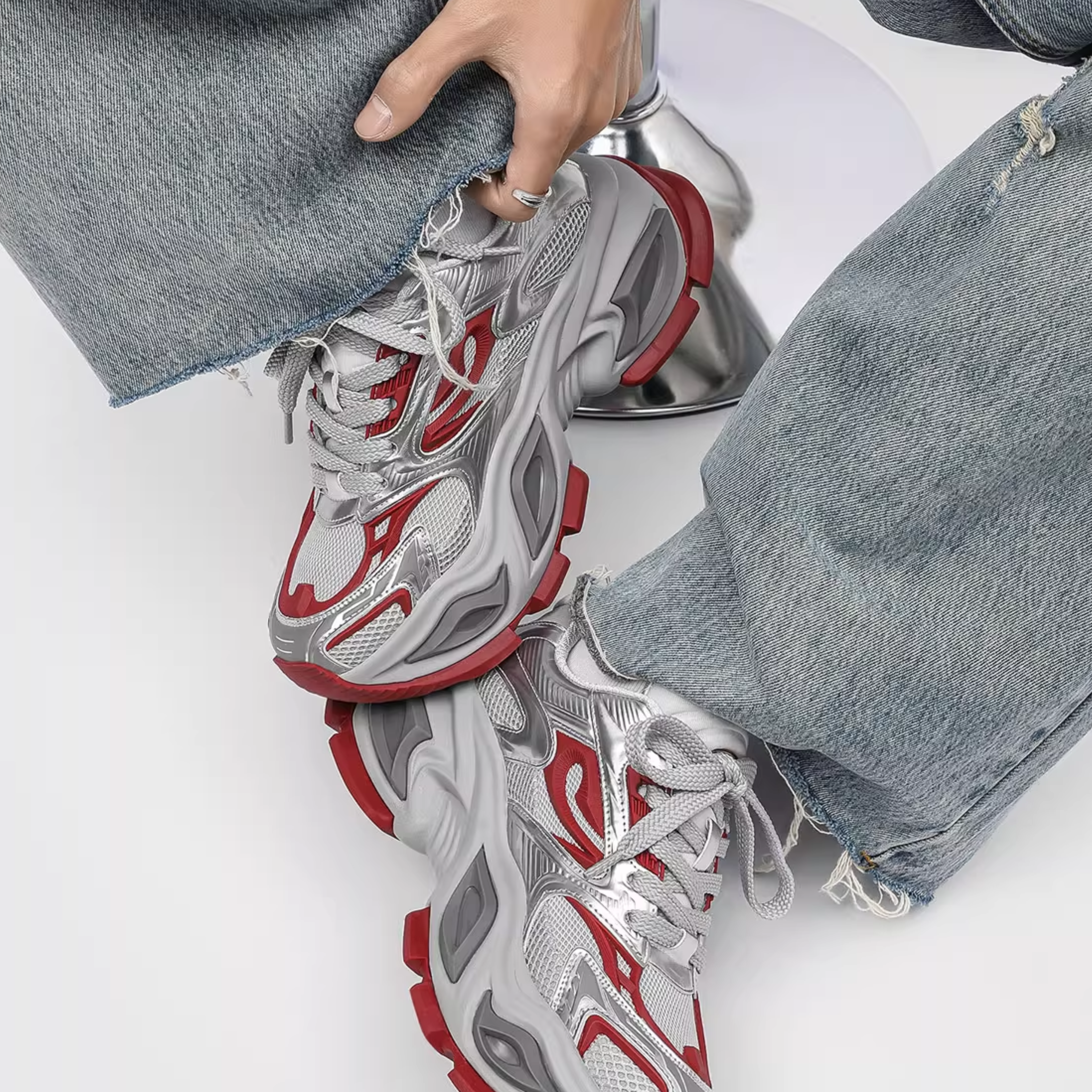 NEO WAVE CHUNKY SNEAKERS / GREY×RED