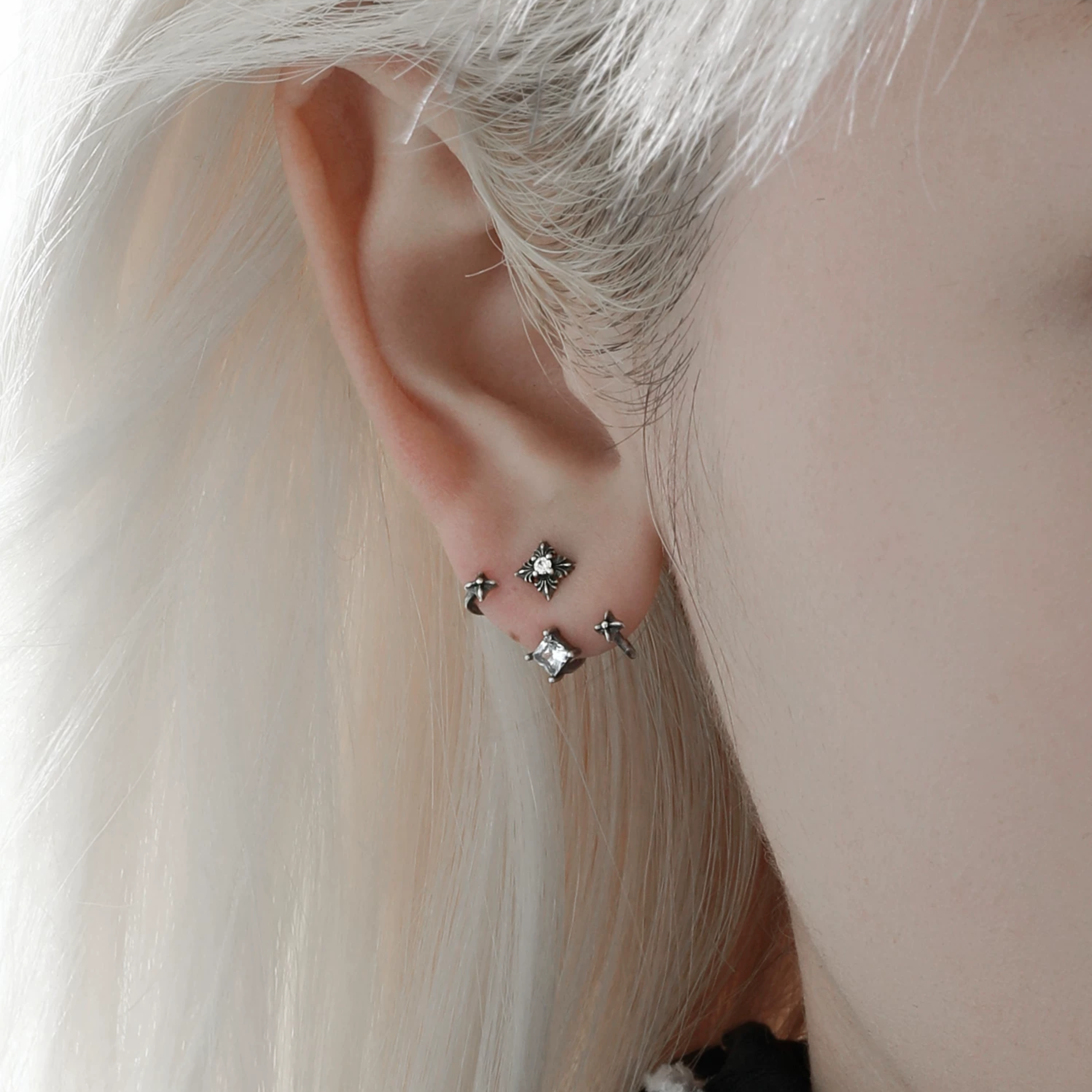 S925 CUBIC ZIRCONIA GOTHIC NOIR PIERCE[SET ITEM]