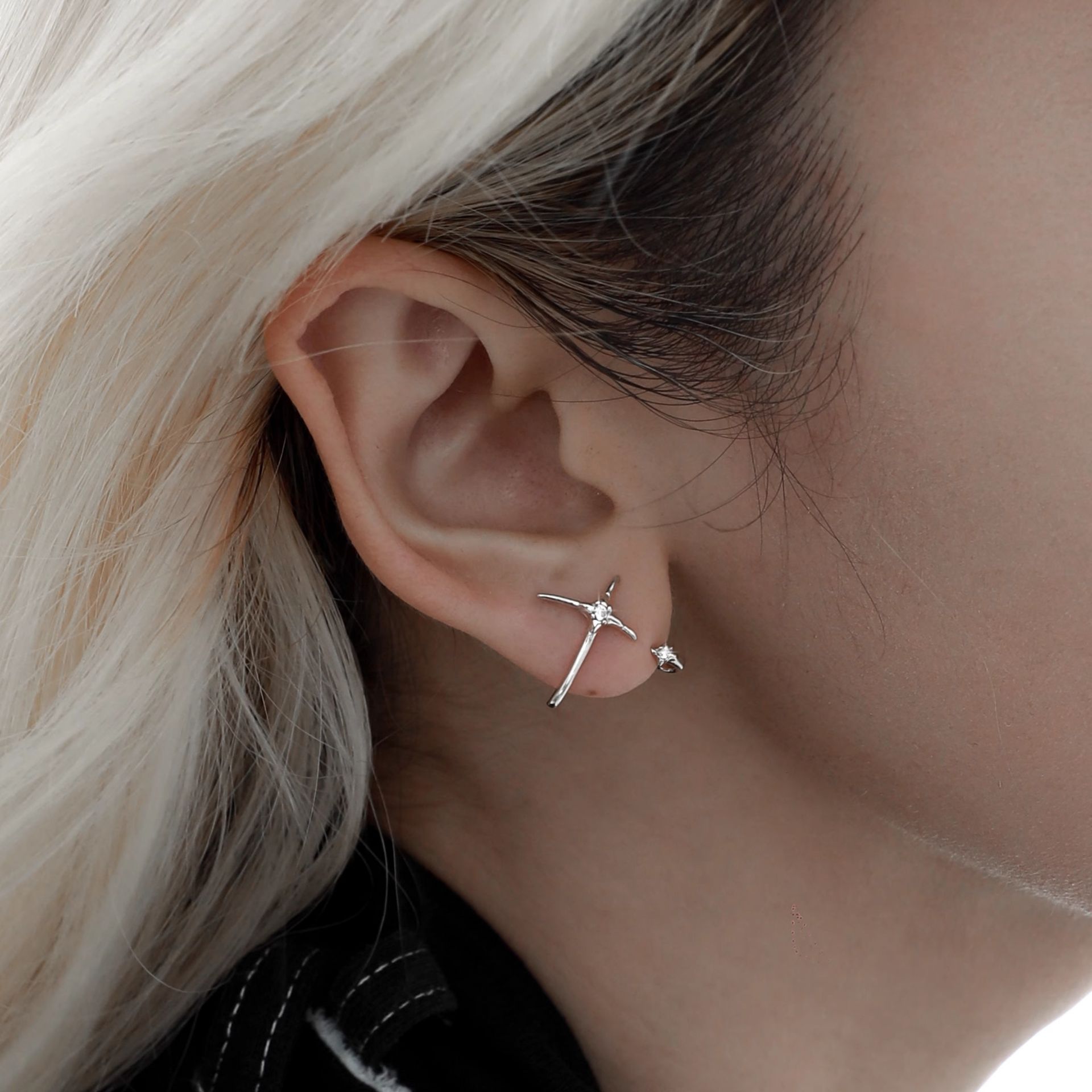 S925 ASTRA CROSS MOTIF PIERCE[SET ITEM]
