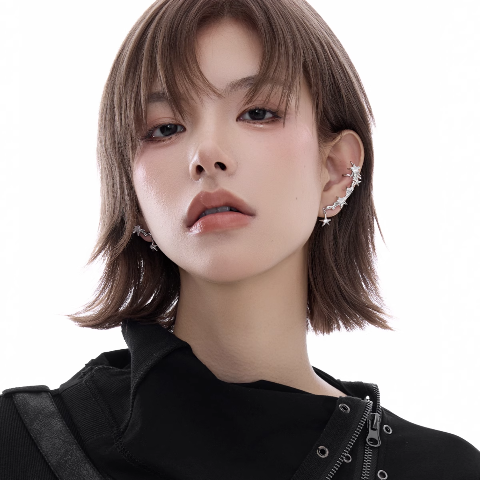CUBIC ZIRCONIA SHINING STAR EAR CUFF[SET ITEM]