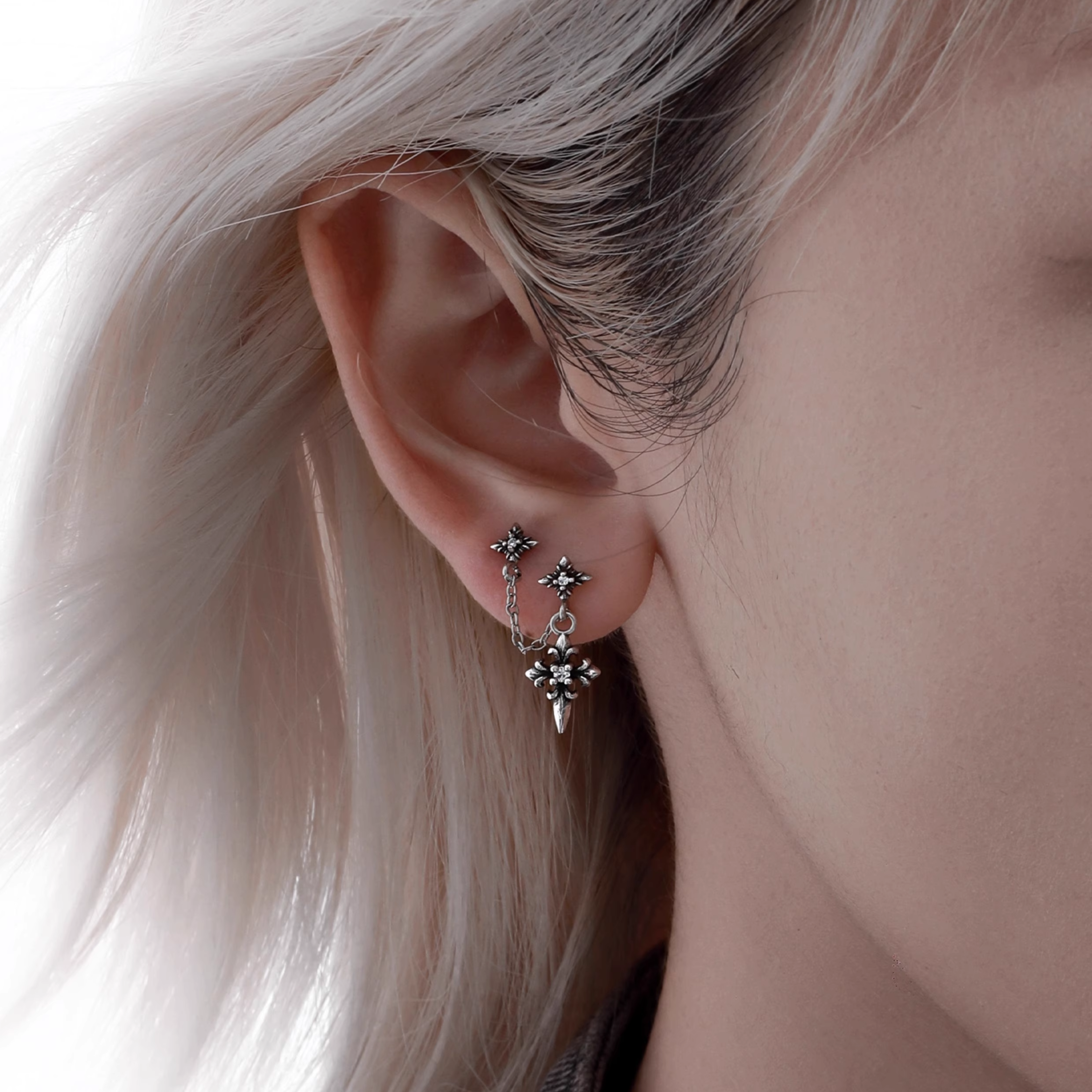 S925 CRUCIFIX CHAIN PIERCE[SET ITEM]