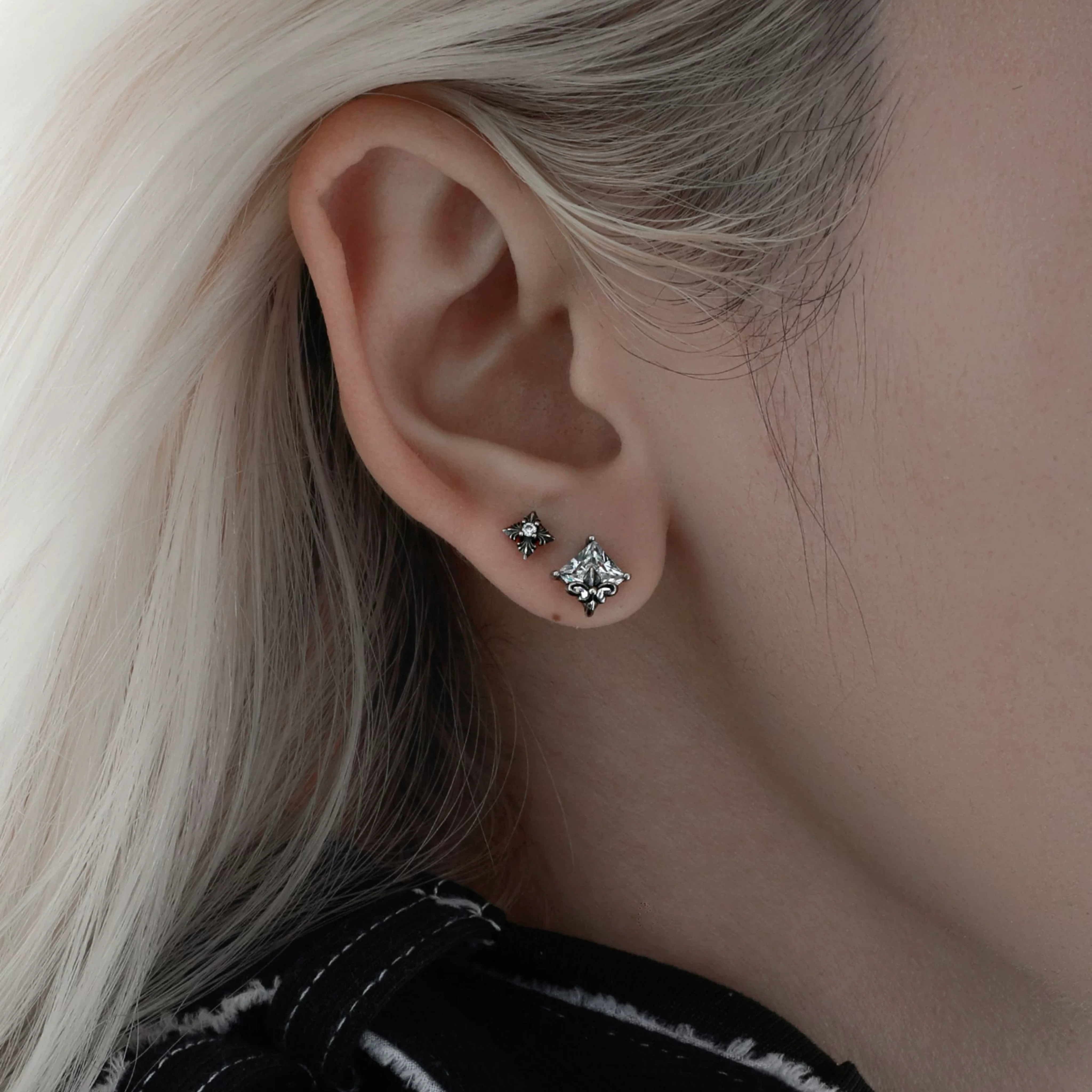S925 CUBIC ZIRCONIA GOTHIC NOIR MINI PIERCE[SET ITEM]
