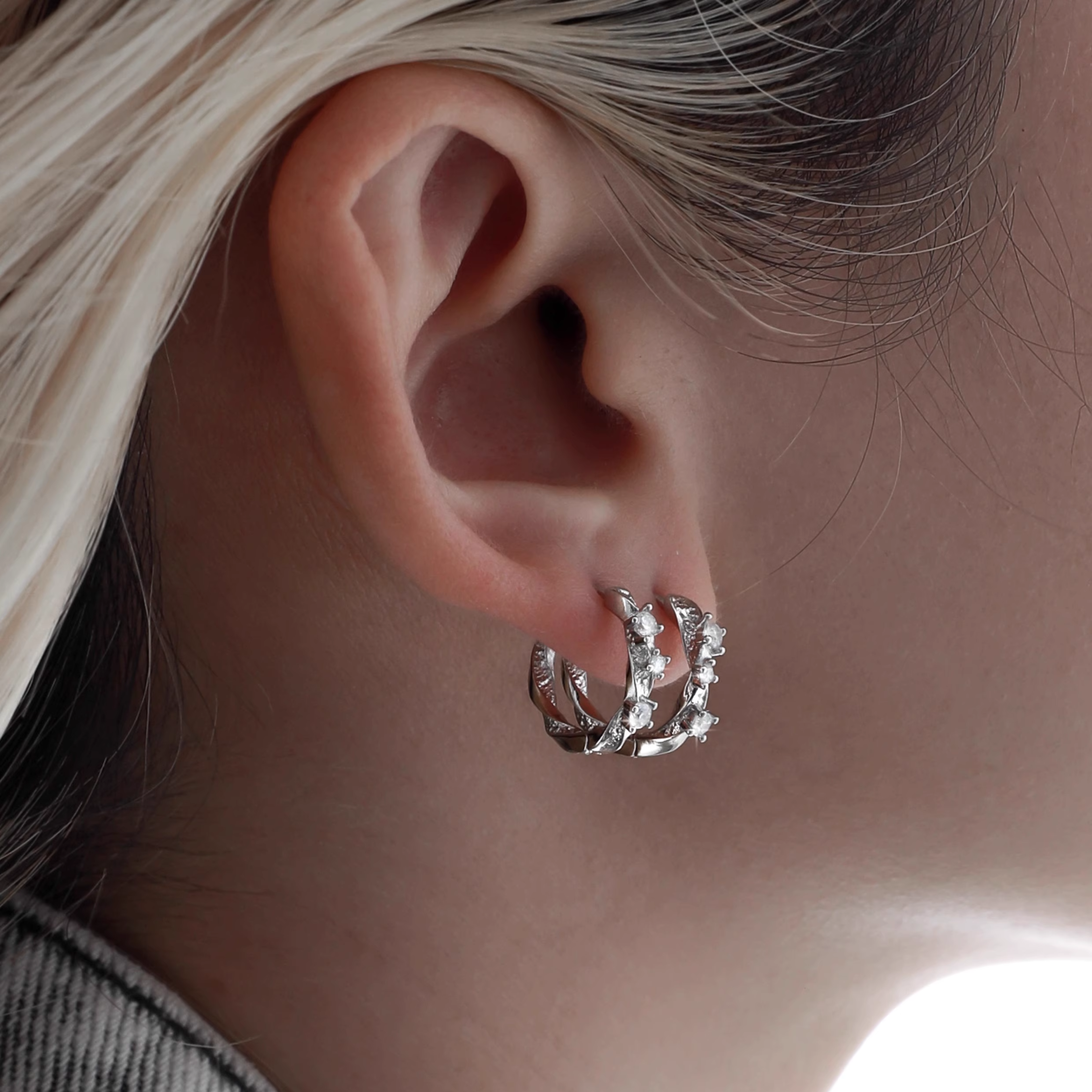 S925 CUBIC ZIRCONIA ÉTOILE HOOP PIERCE[SET ITEM]