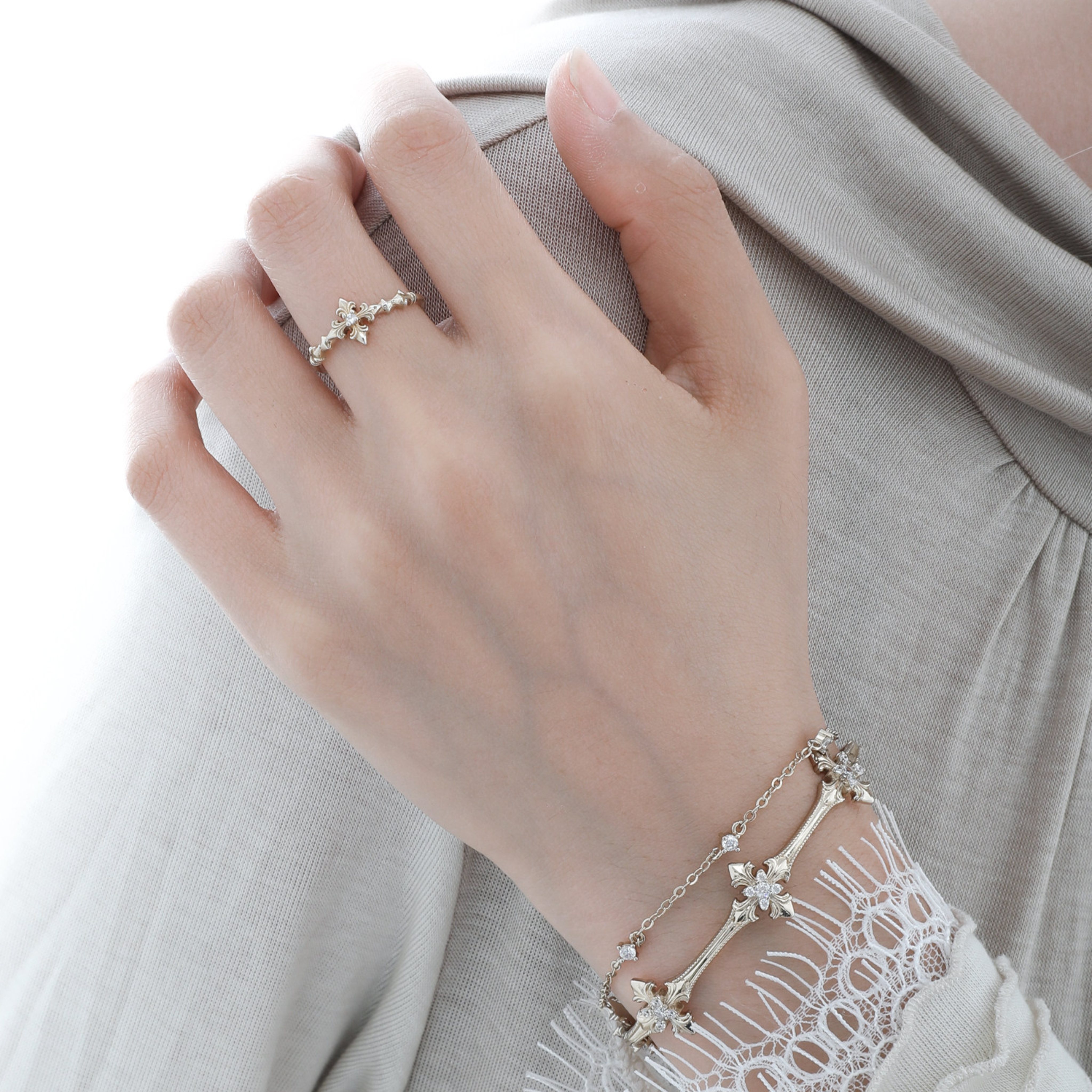 ROYAL SIGNET CROSS RING&BRACELET[SET ITEM]