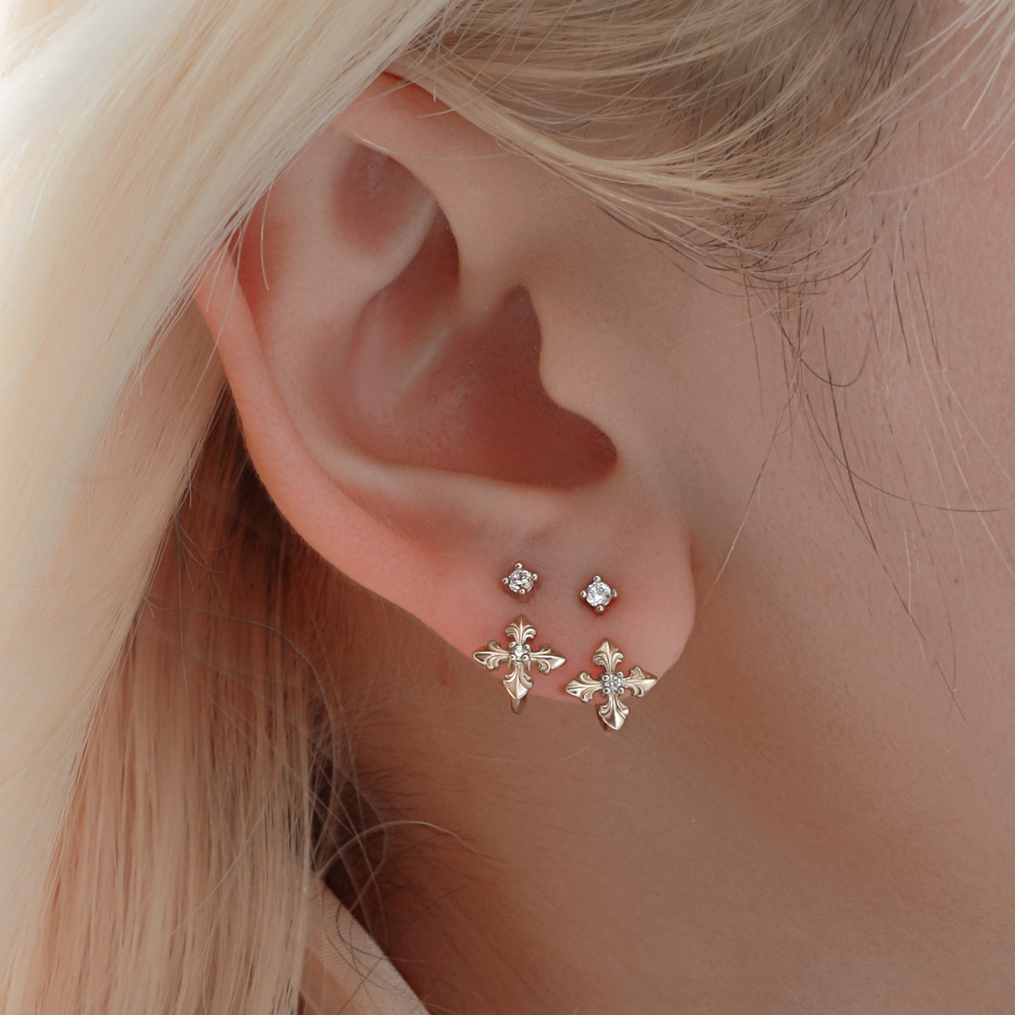 S925 ROYAL SIGNET CROSS STUD PIERCE[SET ITEM]
