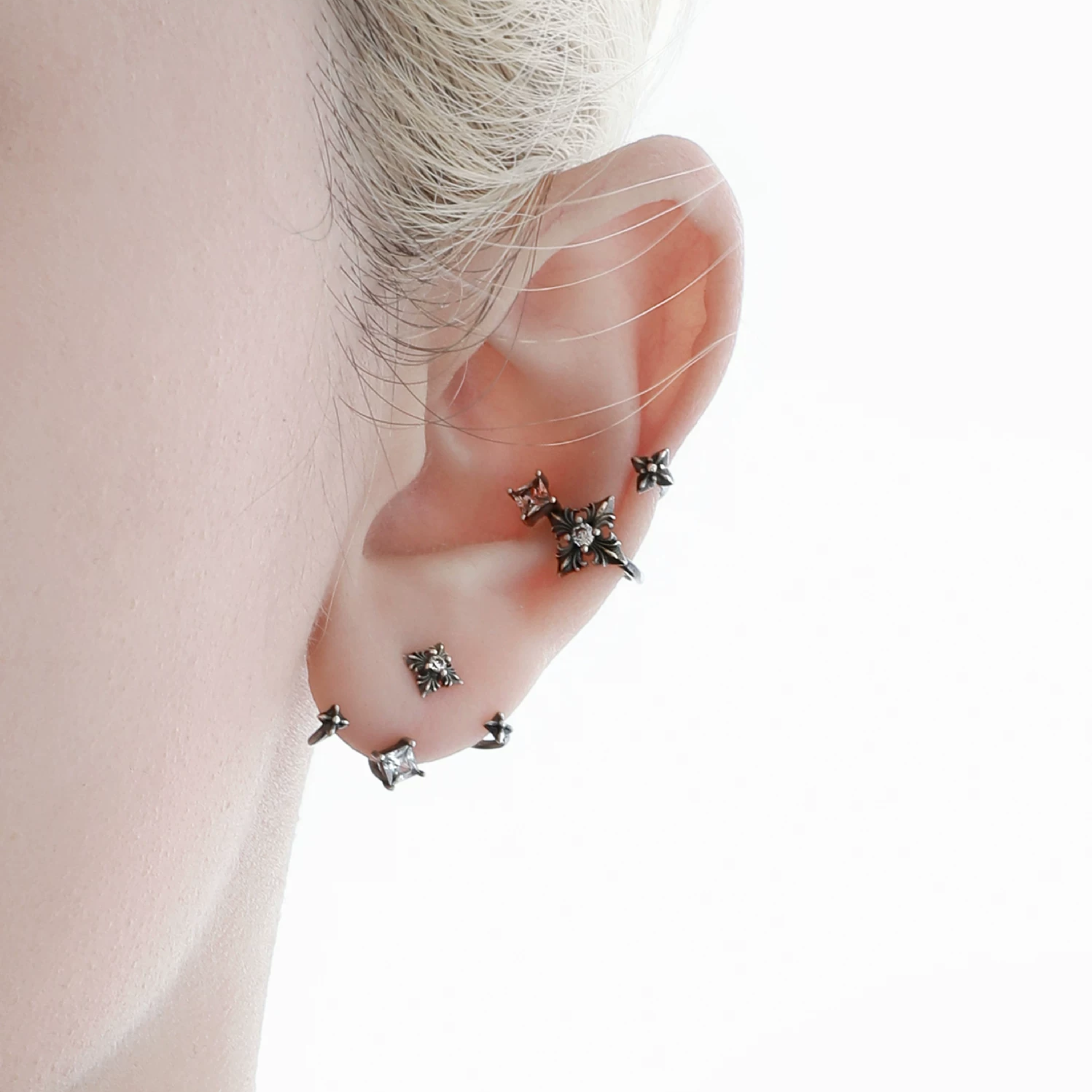 S925 CUBIC ZIRCONIA GOTHIC NOIR EAR CUFF[SET ITEM]
