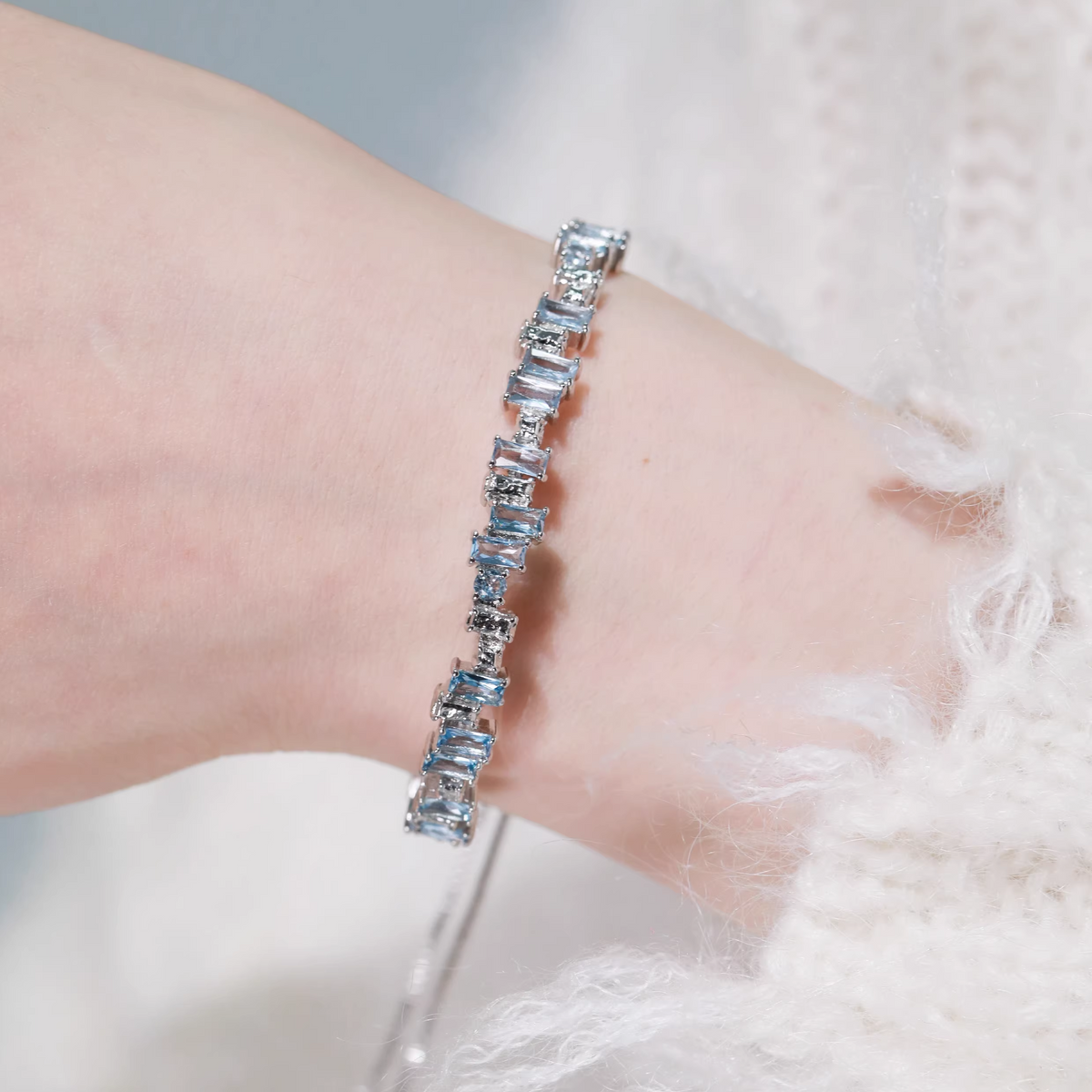 CUBIC ZIRCONIA AQUA LUNE DIAMOND BRACELET[SET ITEM]