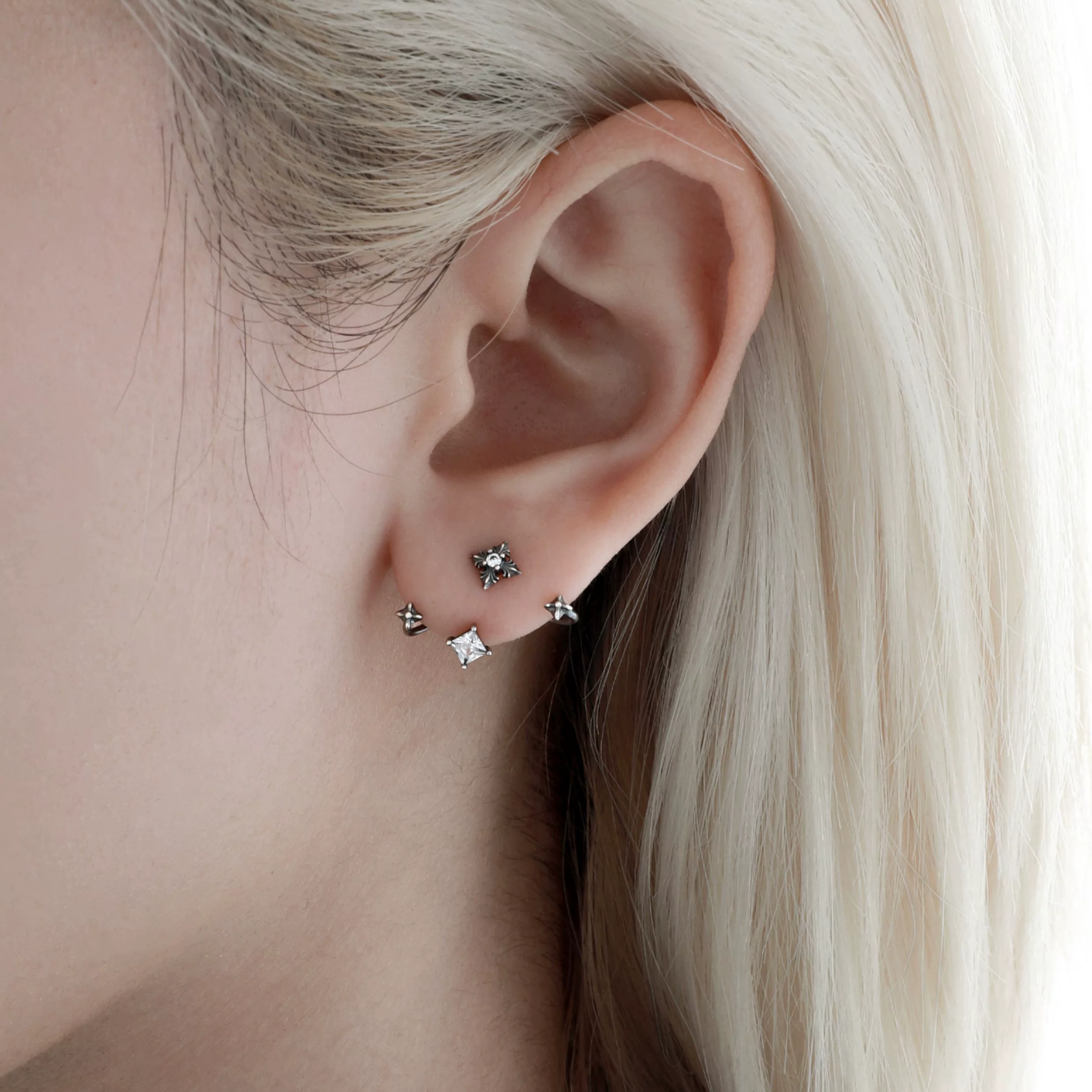 S925 CUBIC ZIRCONIA GOTHIC NOIR PIERCE[SET ITEM]