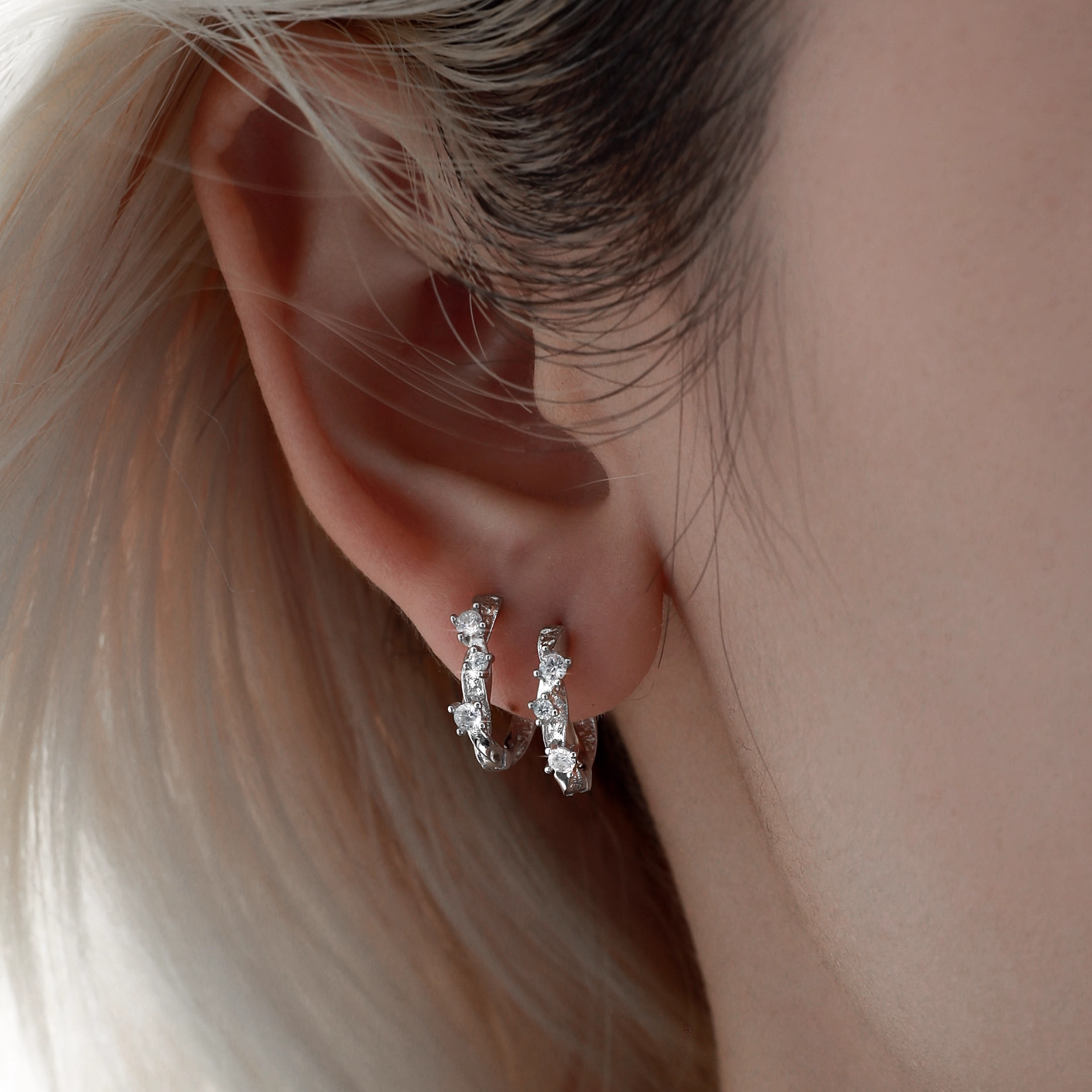 S925 CUBIC ZIRCONIA ÉTOILE HOOP PIERCE[SET ITEM]
