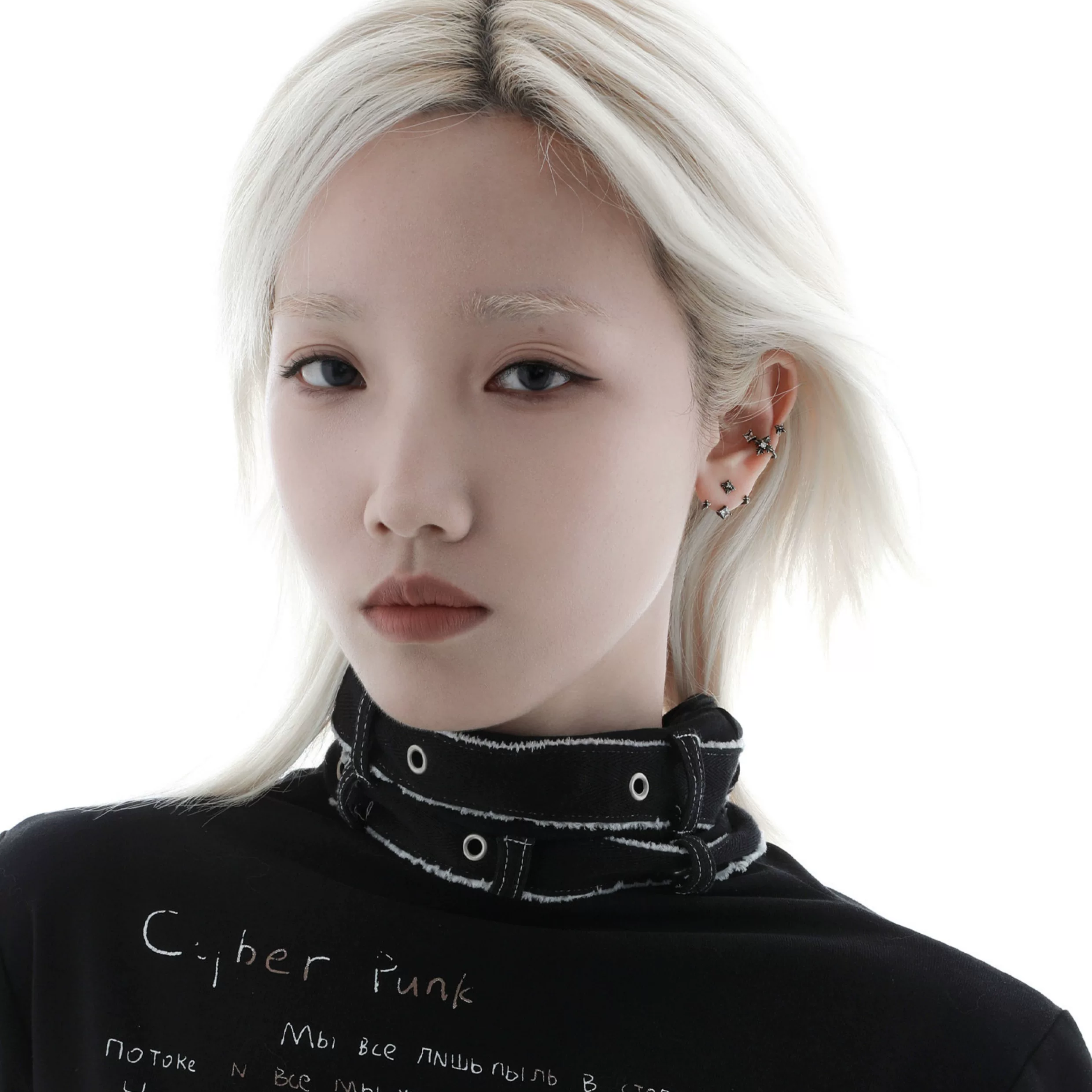 S925 CUBIC ZIRCONIA GOTHIC NOIR EAR CUFF[SET ITEM]