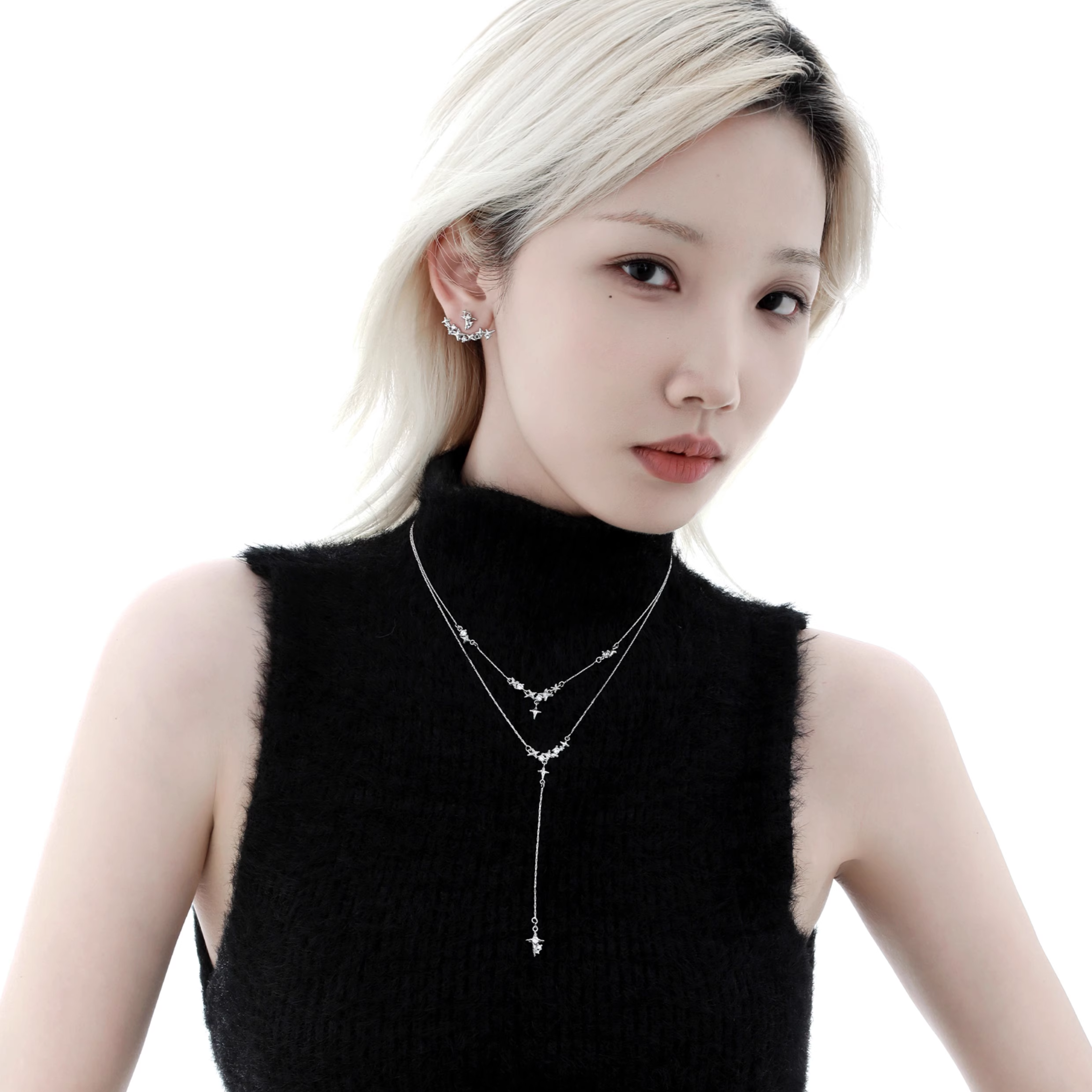 S925 CUBIC ZIRCONIA ÉTOILE NECKLACE[SET ITEM]