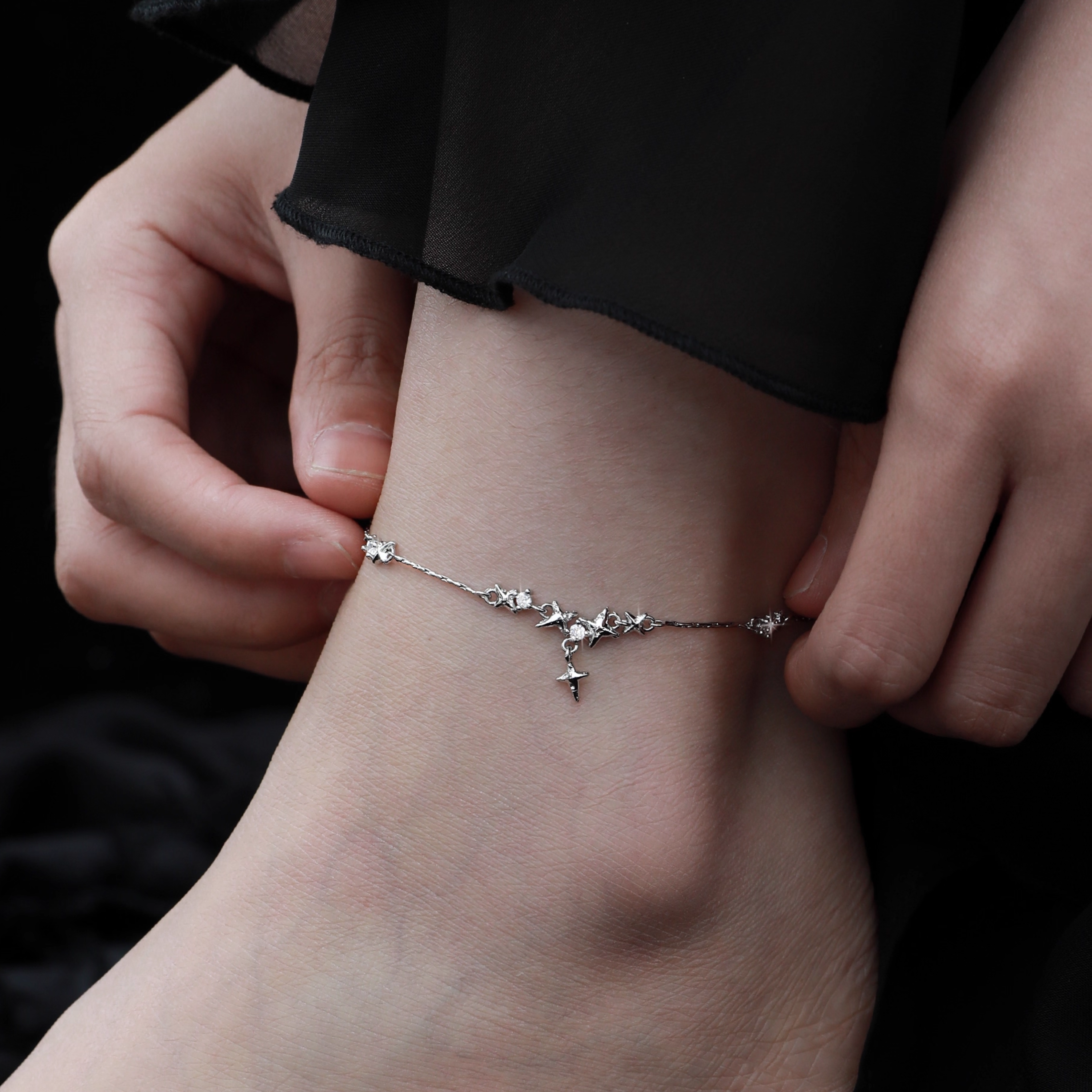S925 CUBIC ZIRCONIA ÉTOILE ANKLET[SET ITEM]