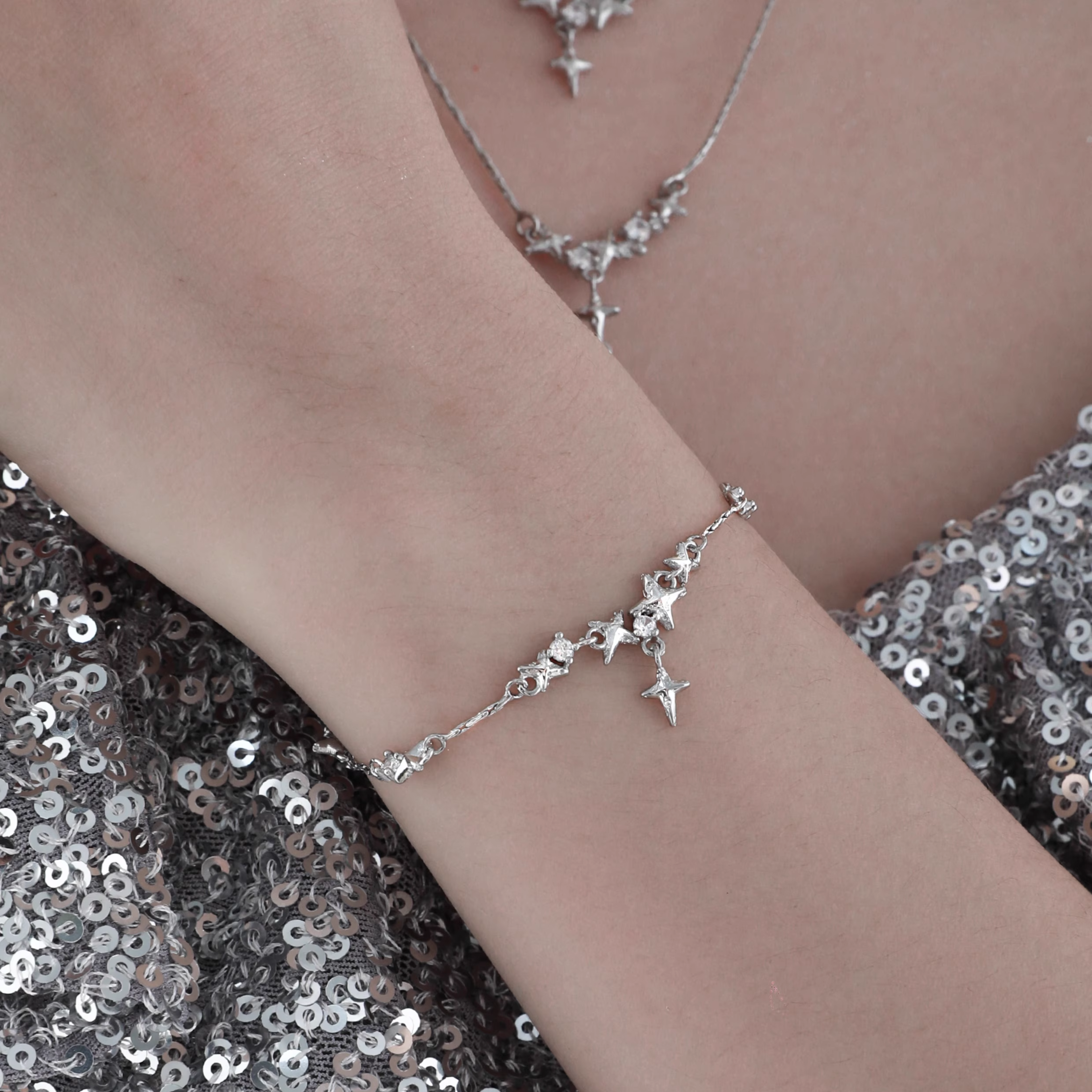S925 CUBIC ZIRCONIA ÉTOILE BRACELET[SET ITEM]