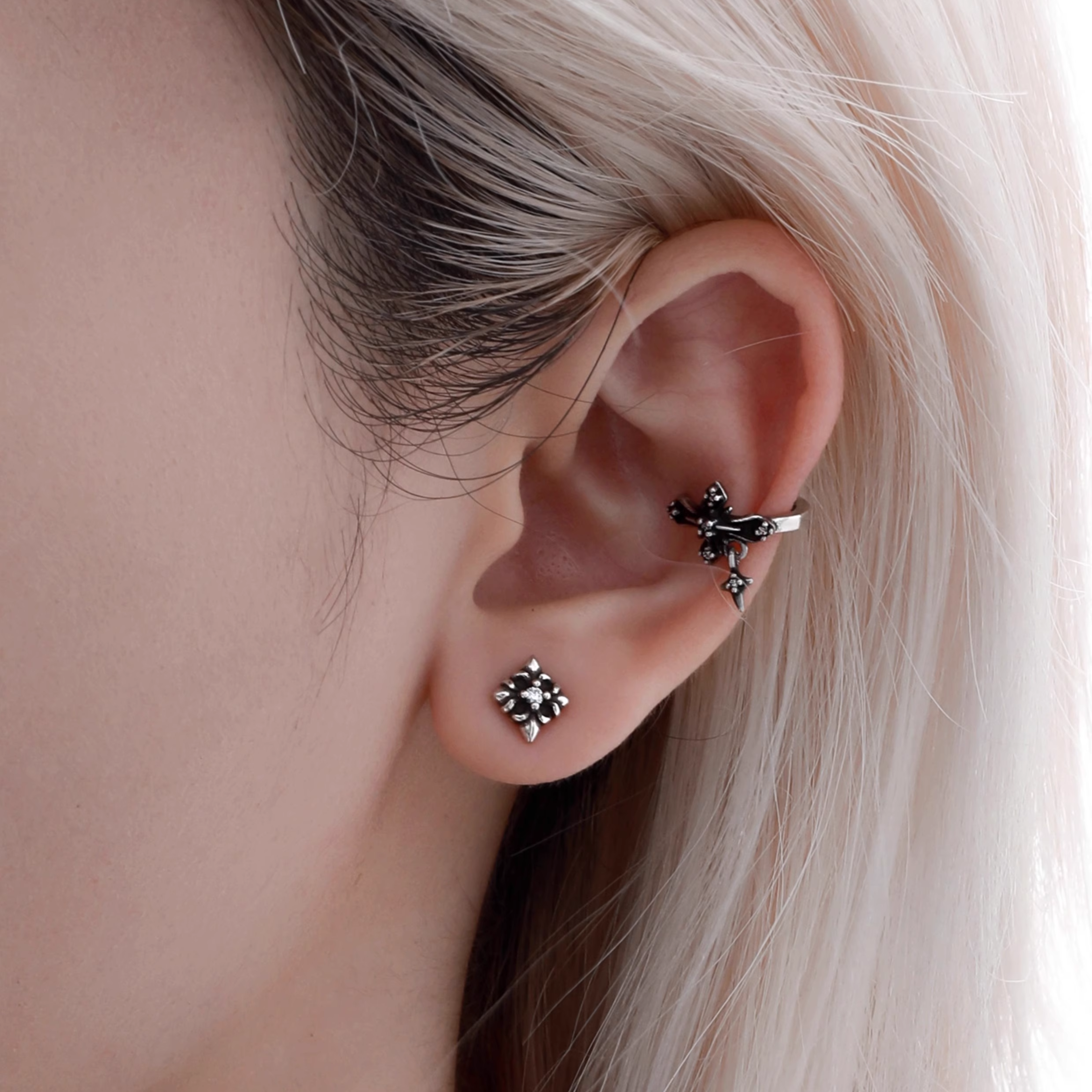 S925 CRUCIFIX EAR CUFF[SET ITEM]