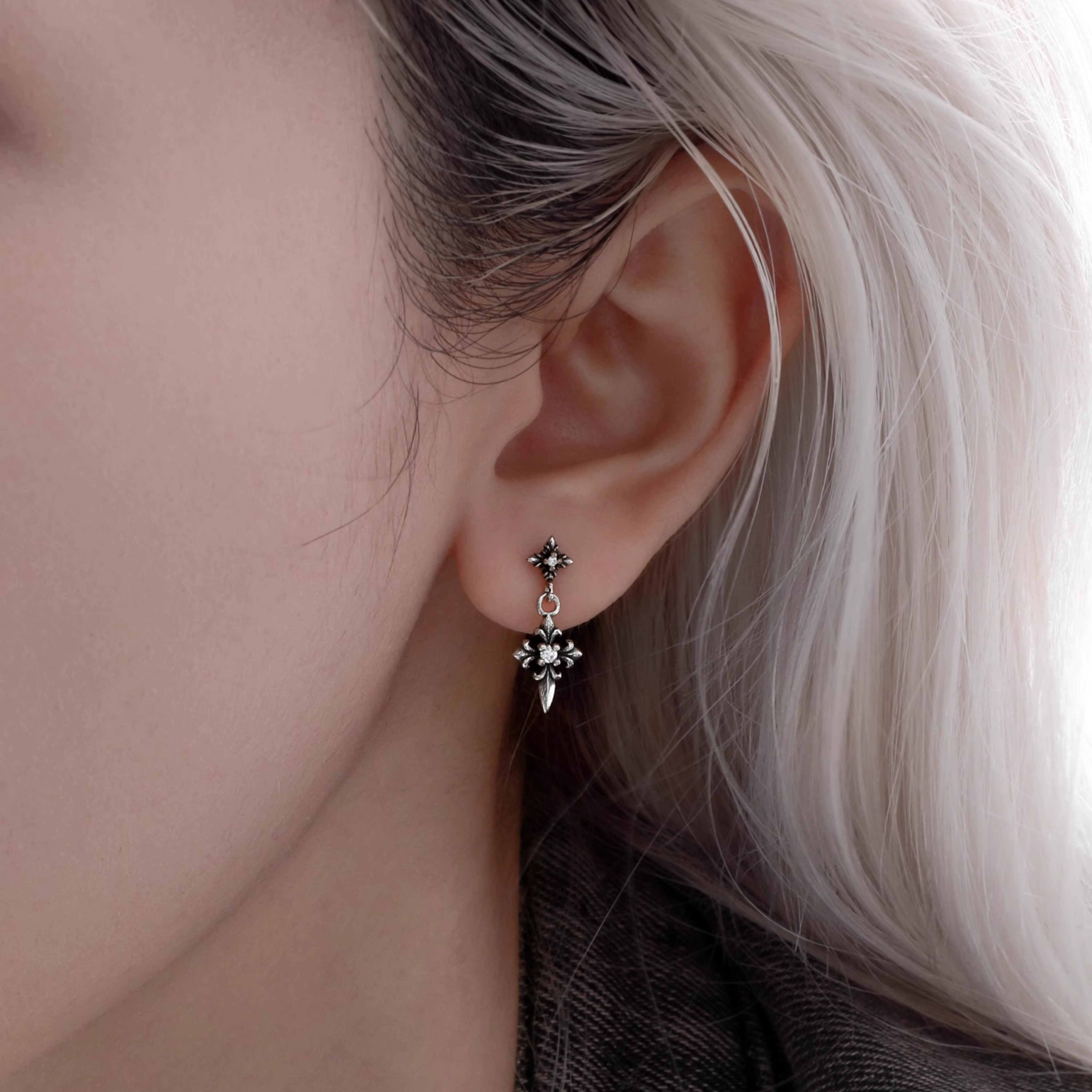 S925 CRUCIFIX CHAIN PIERCE[SET ITEM]