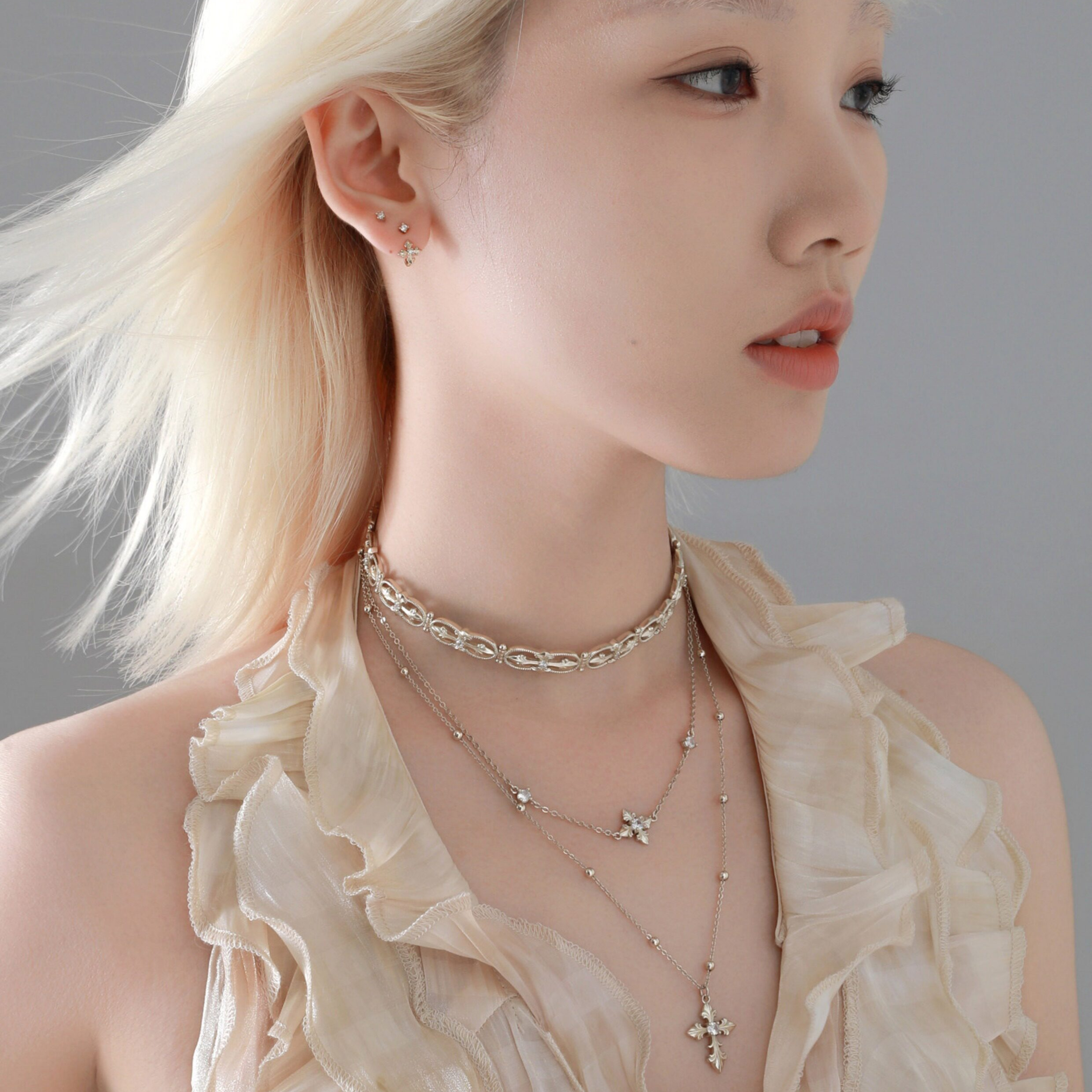 S925 ROYAL SIGNET LAYERED NECKLACE[SET ITEM]