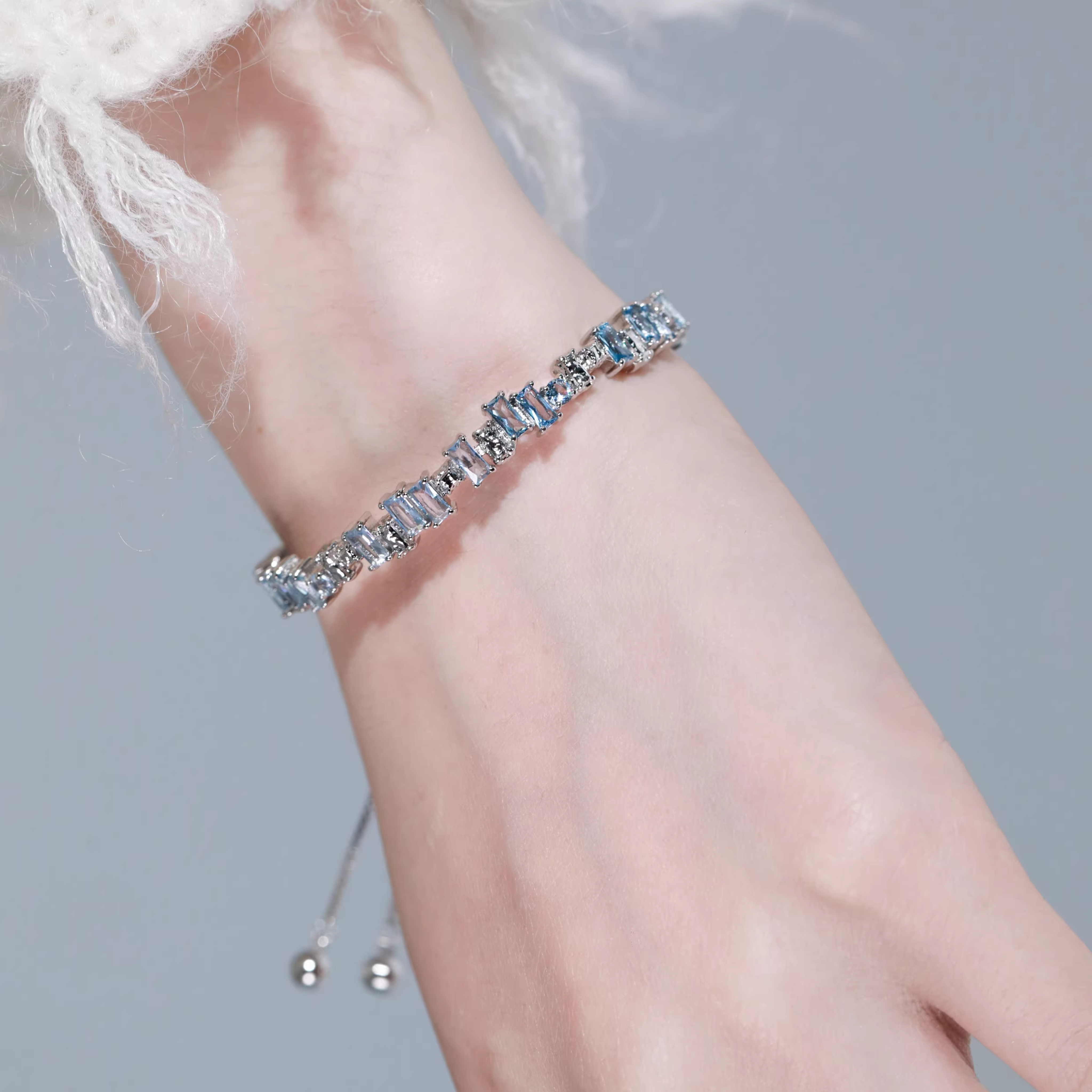 CUBIC ZIRCONIA AQUA LUNE DIAMOND BRACELET[SET ITEM]