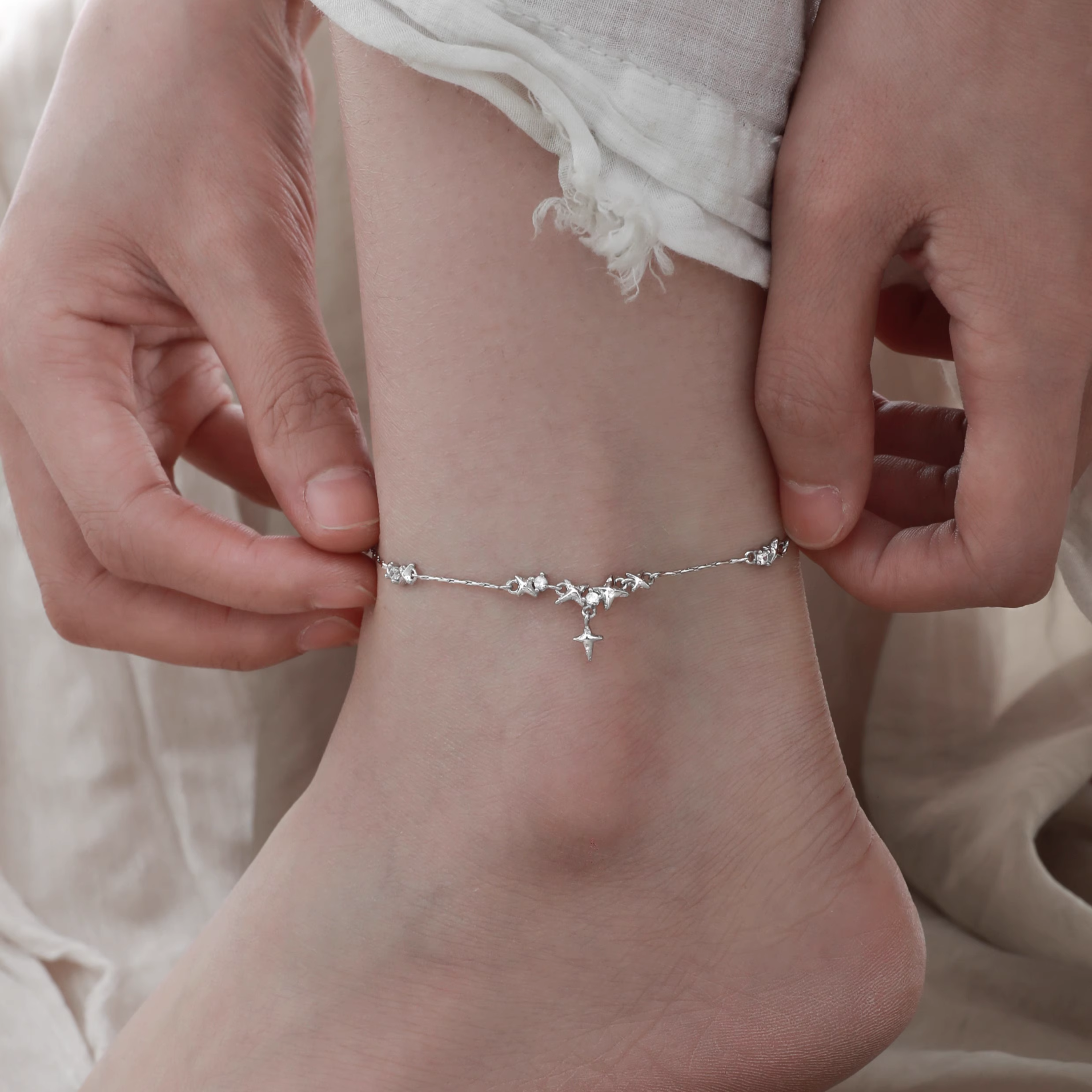 S925 CUBIC ZIRCONIA ÉTOILE ANKLET[SET ITEM]