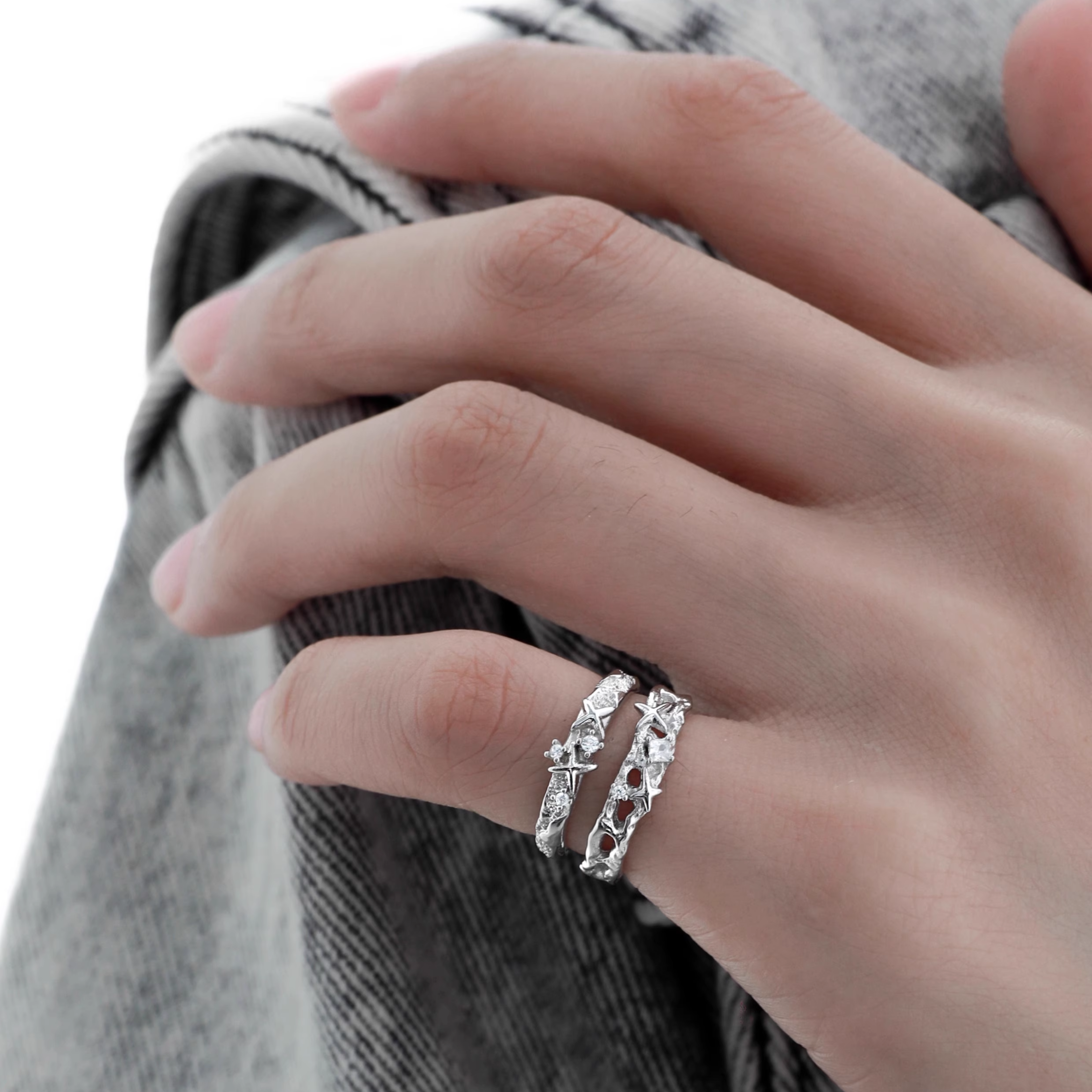 S925 CUBIC ZIRCONIA ÉTOILE TOE RING/RING[SET ITEM]