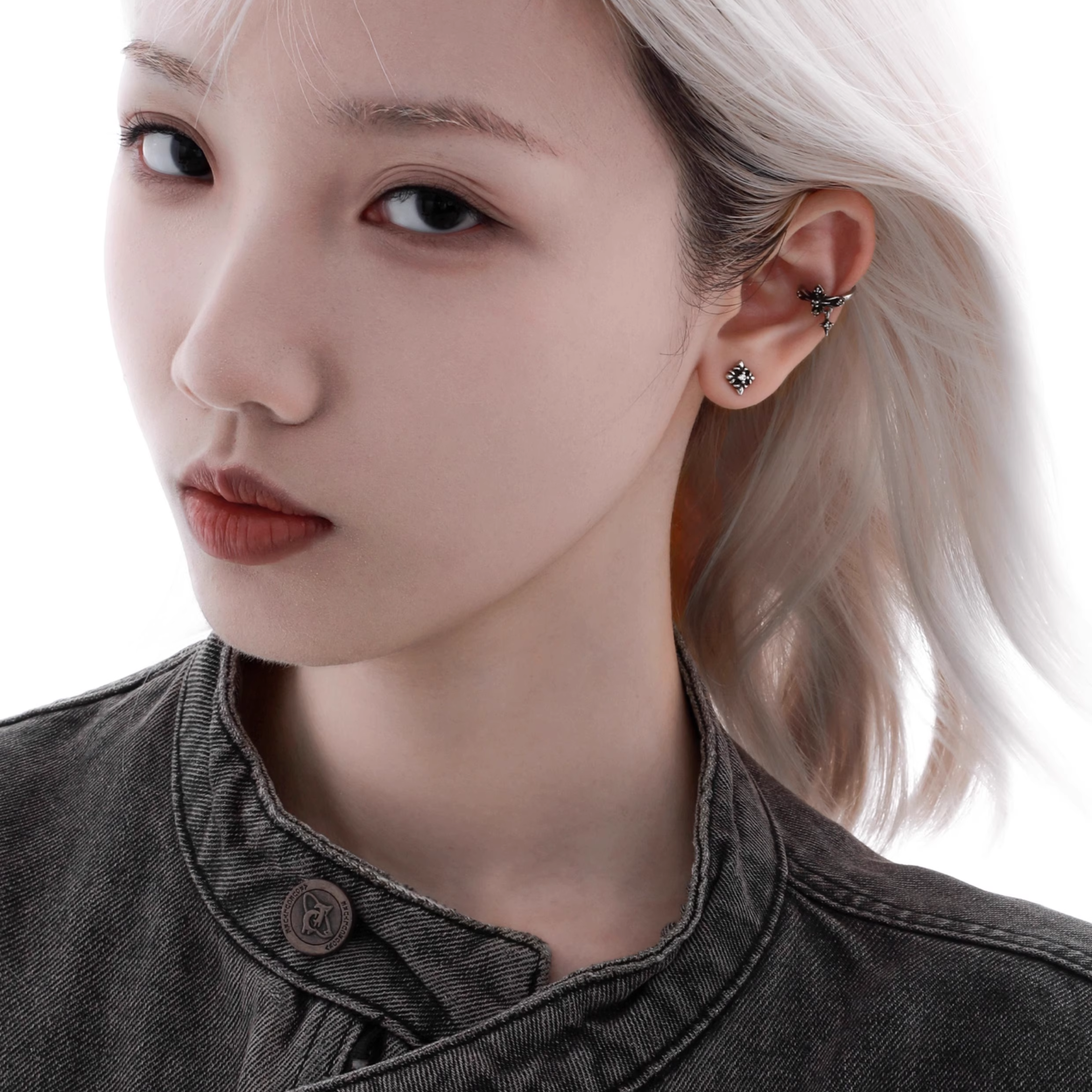 S925 CRUCIFIX EAR CUFF[SET ITEM]