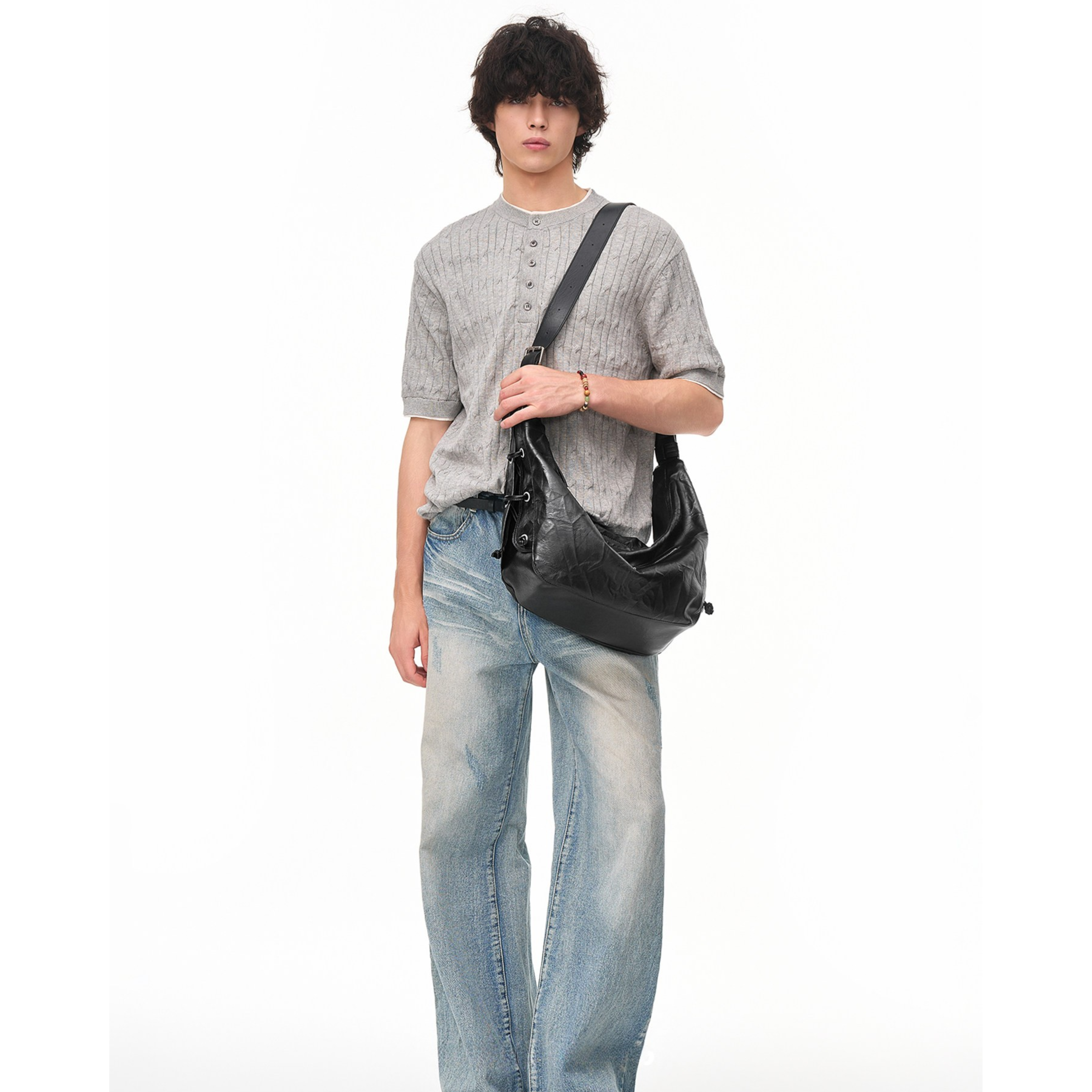 LACE-UP HOBO SHOULDER BAG