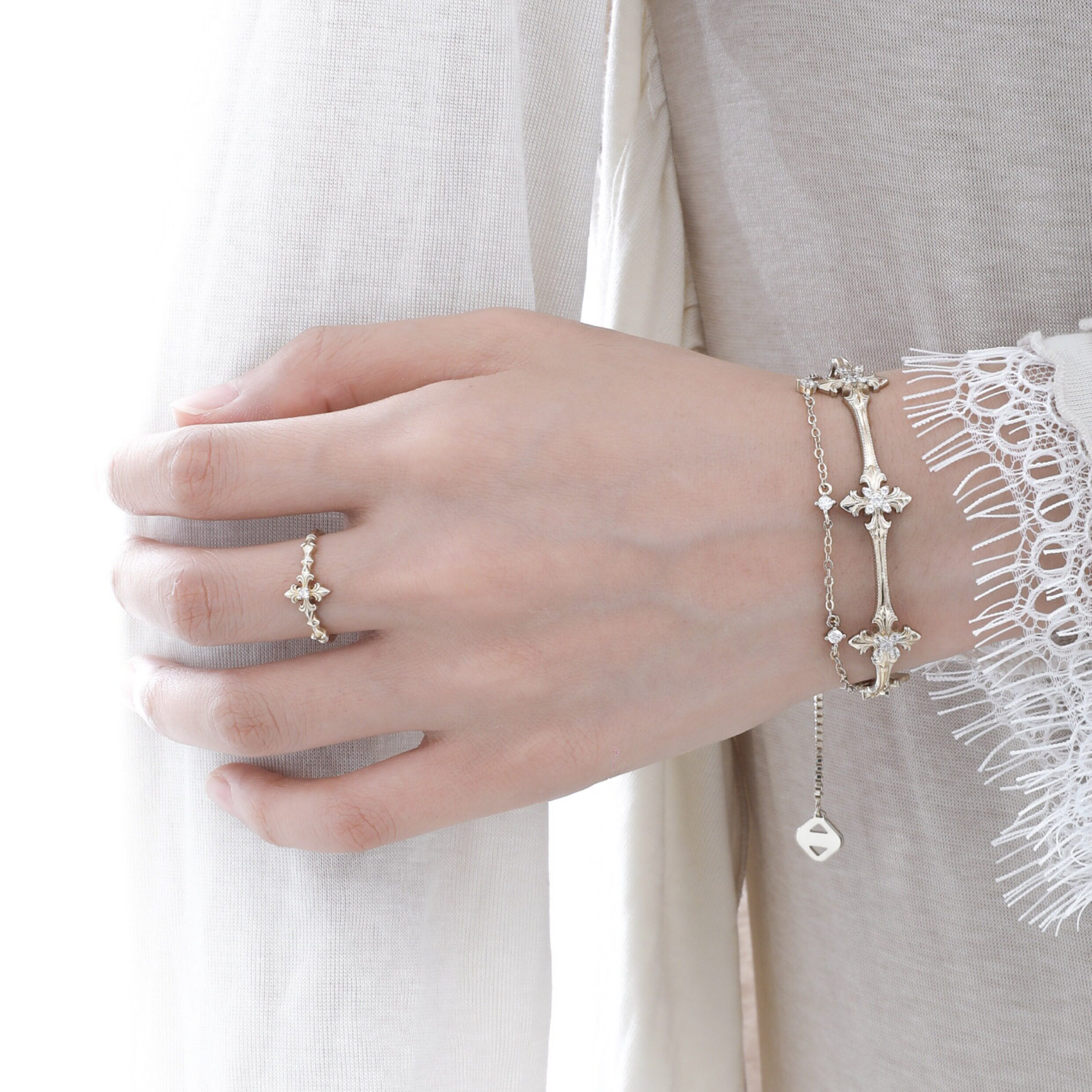 ROYAL SIGNET CROSS RING&BRACELET[SET ITEM]