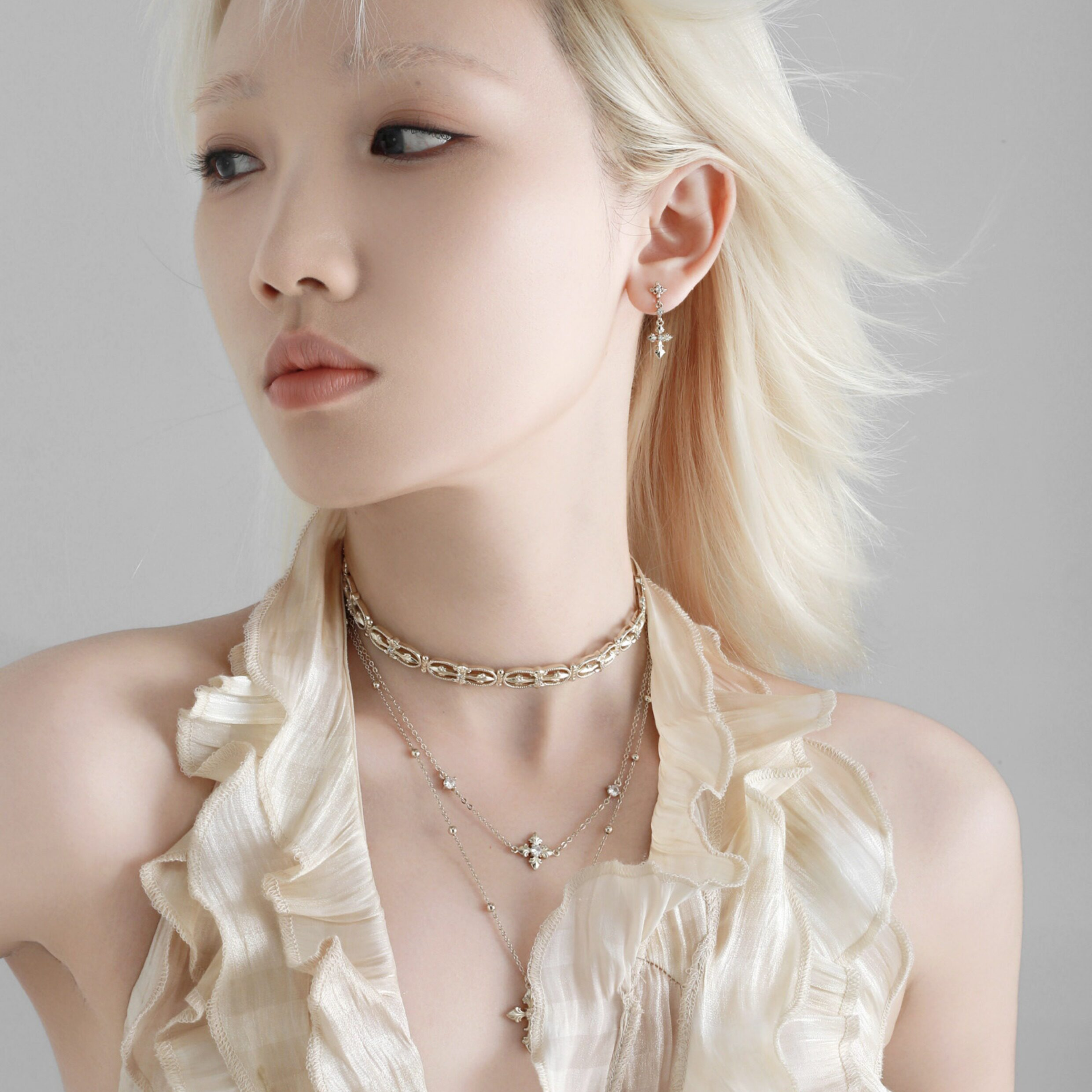 S925 ROYAL SIGNET CROSS PIERCE[SET ITEM]