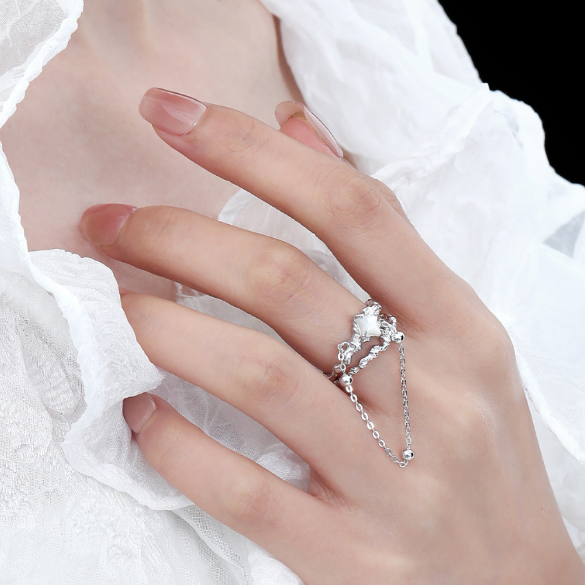 S925 TWINE HEART CHAIN RING