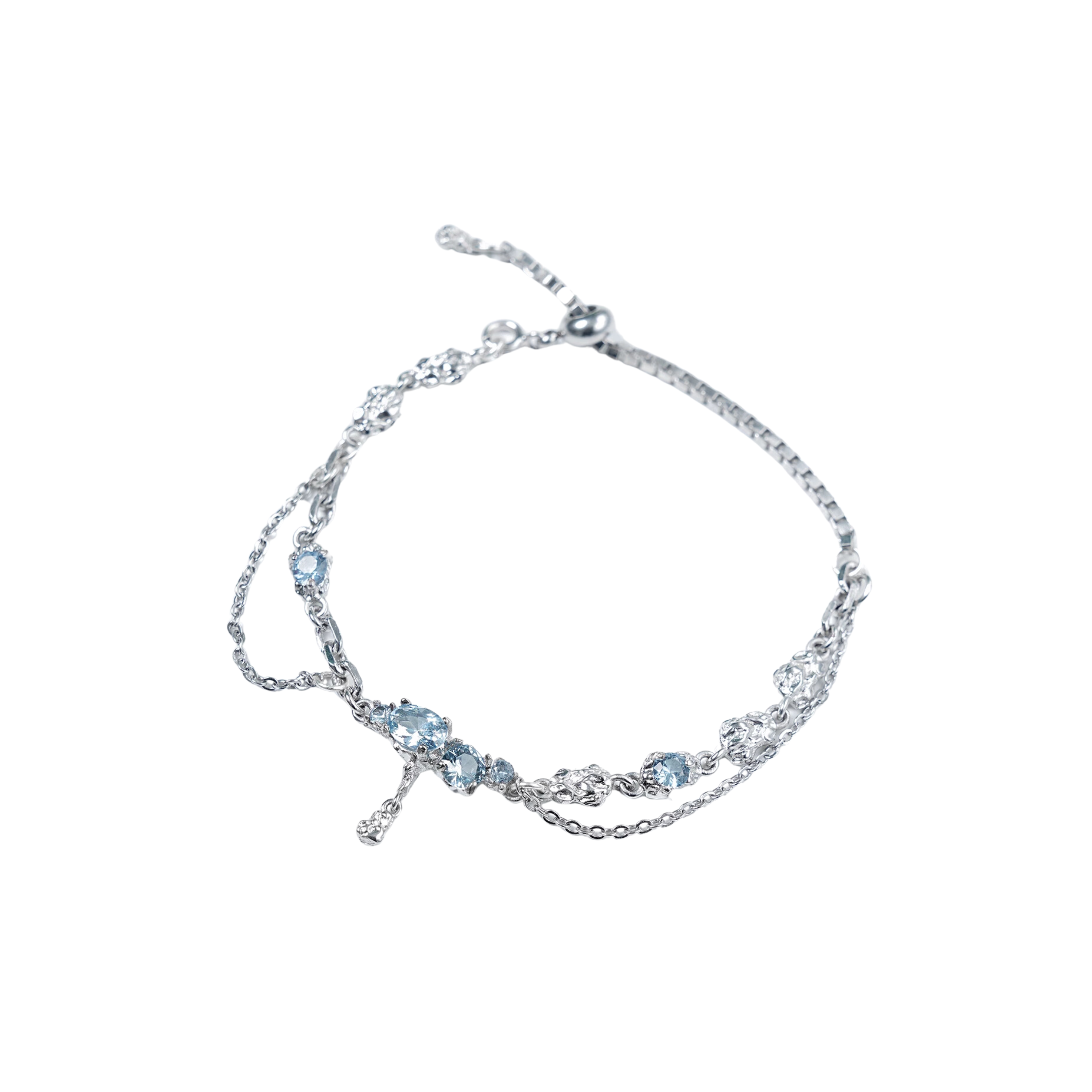 CUBIC ZIRCONIA AQUA BLUE BRACELET[SET ITEM]