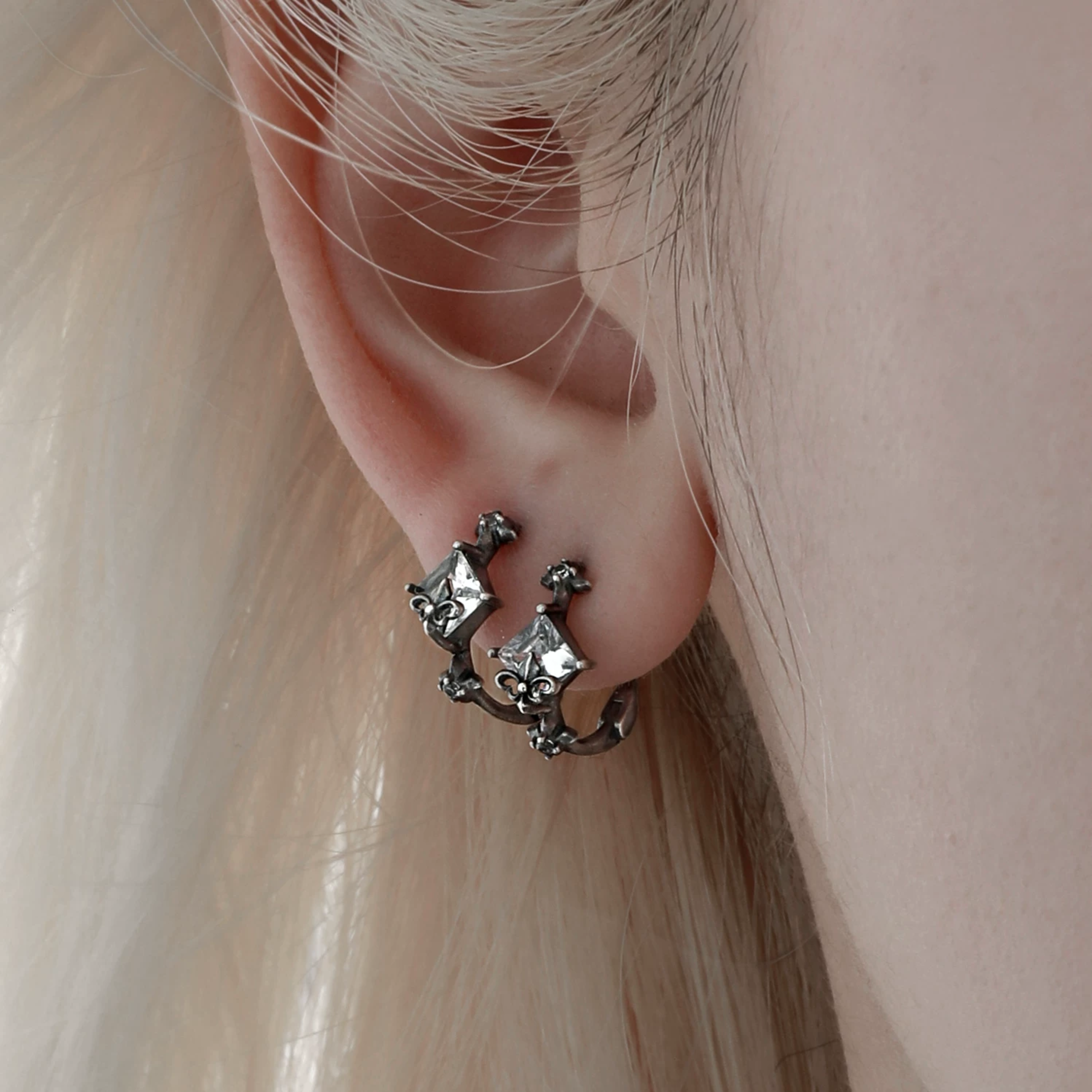 S925 CUBIC ZIRCONIA GOTHIC NOIR VINTAGE PIERCE[SET ITEM]