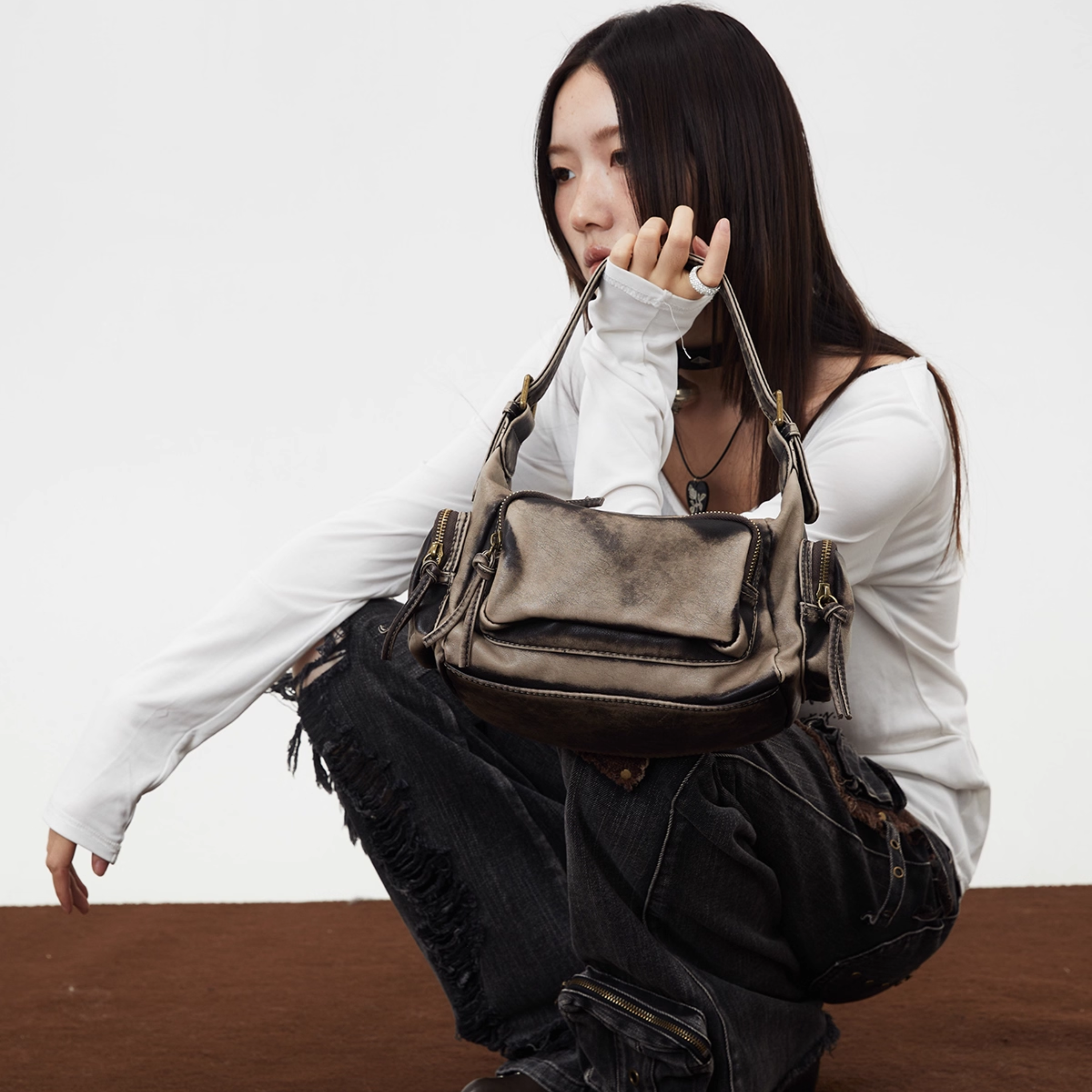WASHED LEATHER MINI SHOULDER BAG