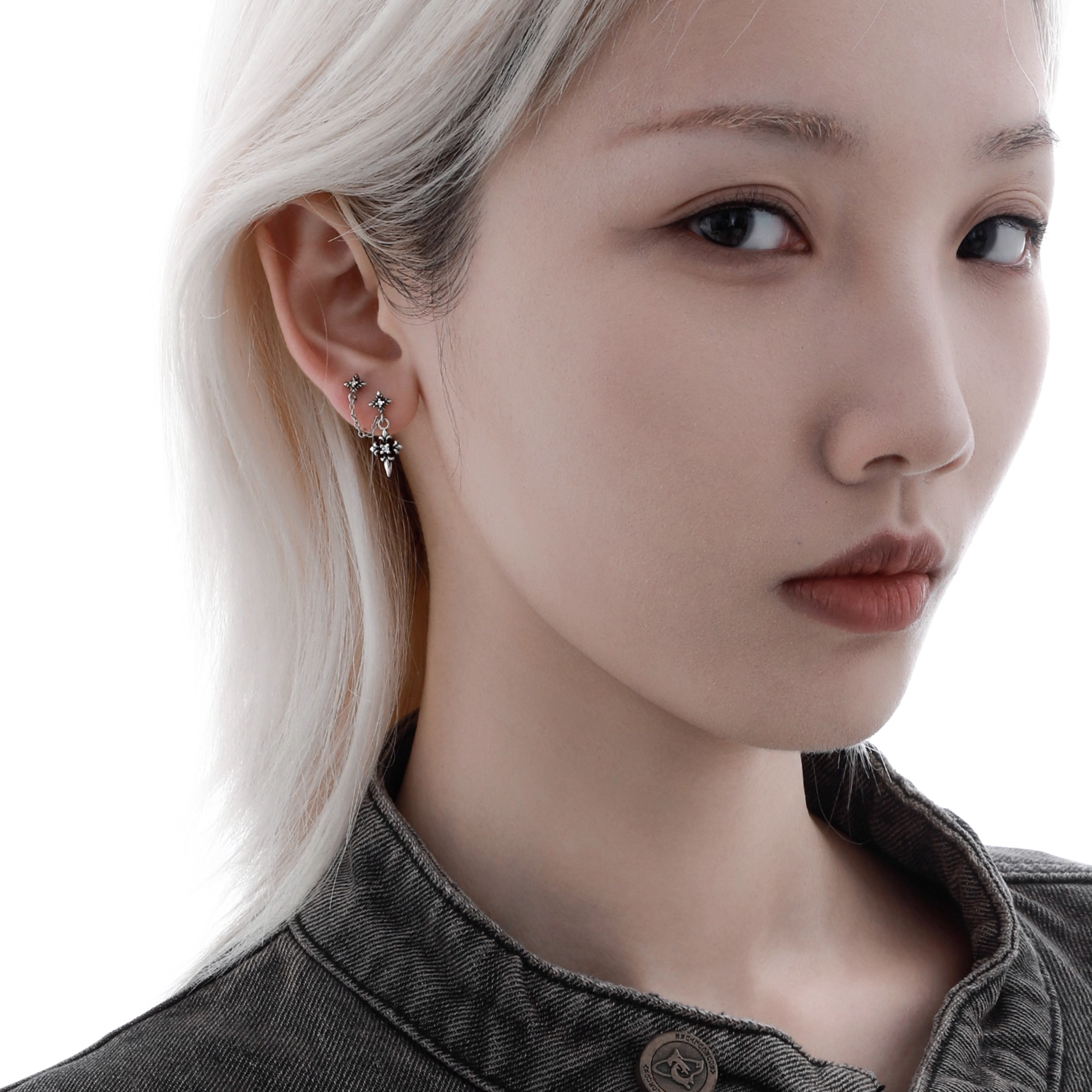 S925 CRUCIFIX CHAIN PIERCE[SET ITEM]