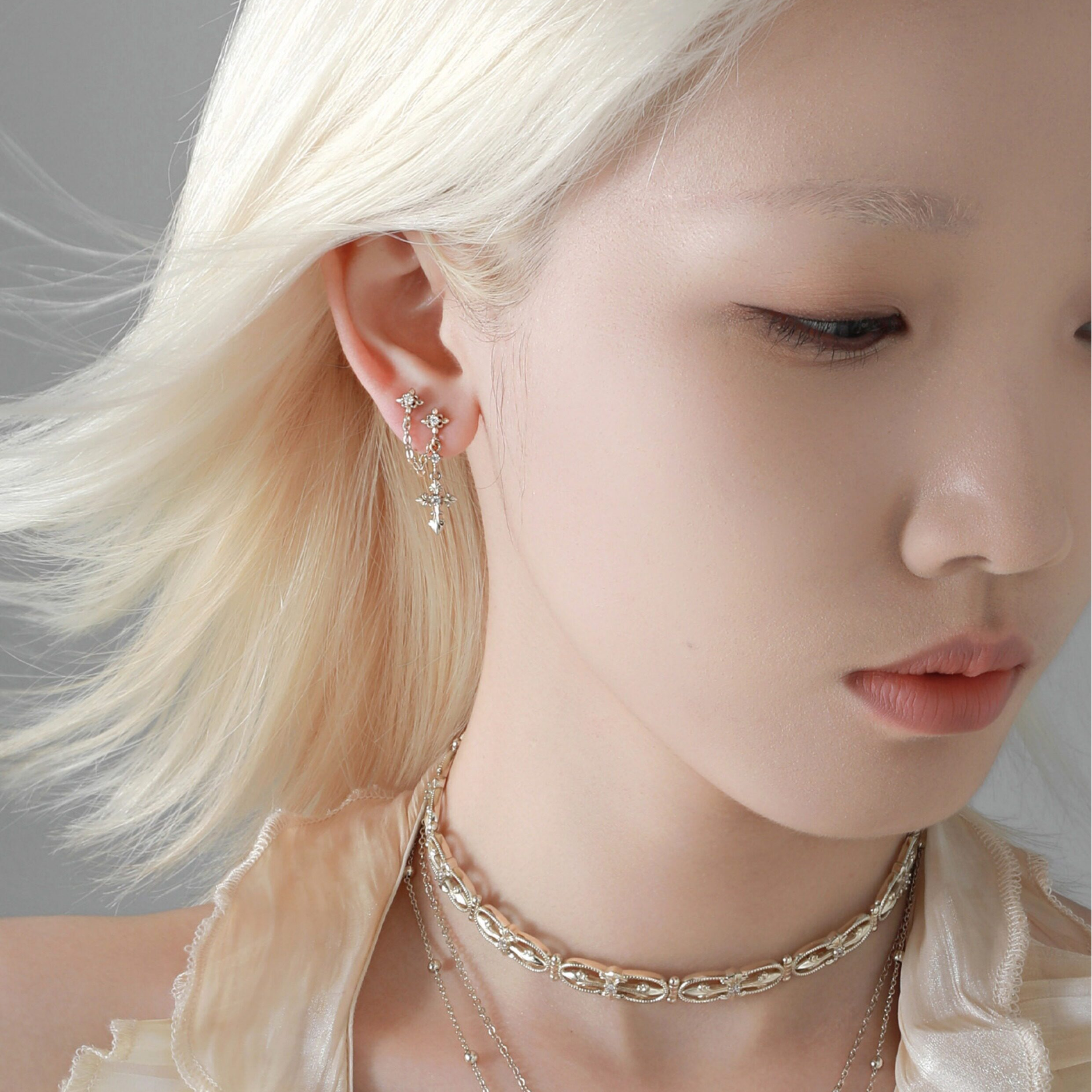 S925 ROYAL SIGNET CROSS PIERCE[SET ITEM]