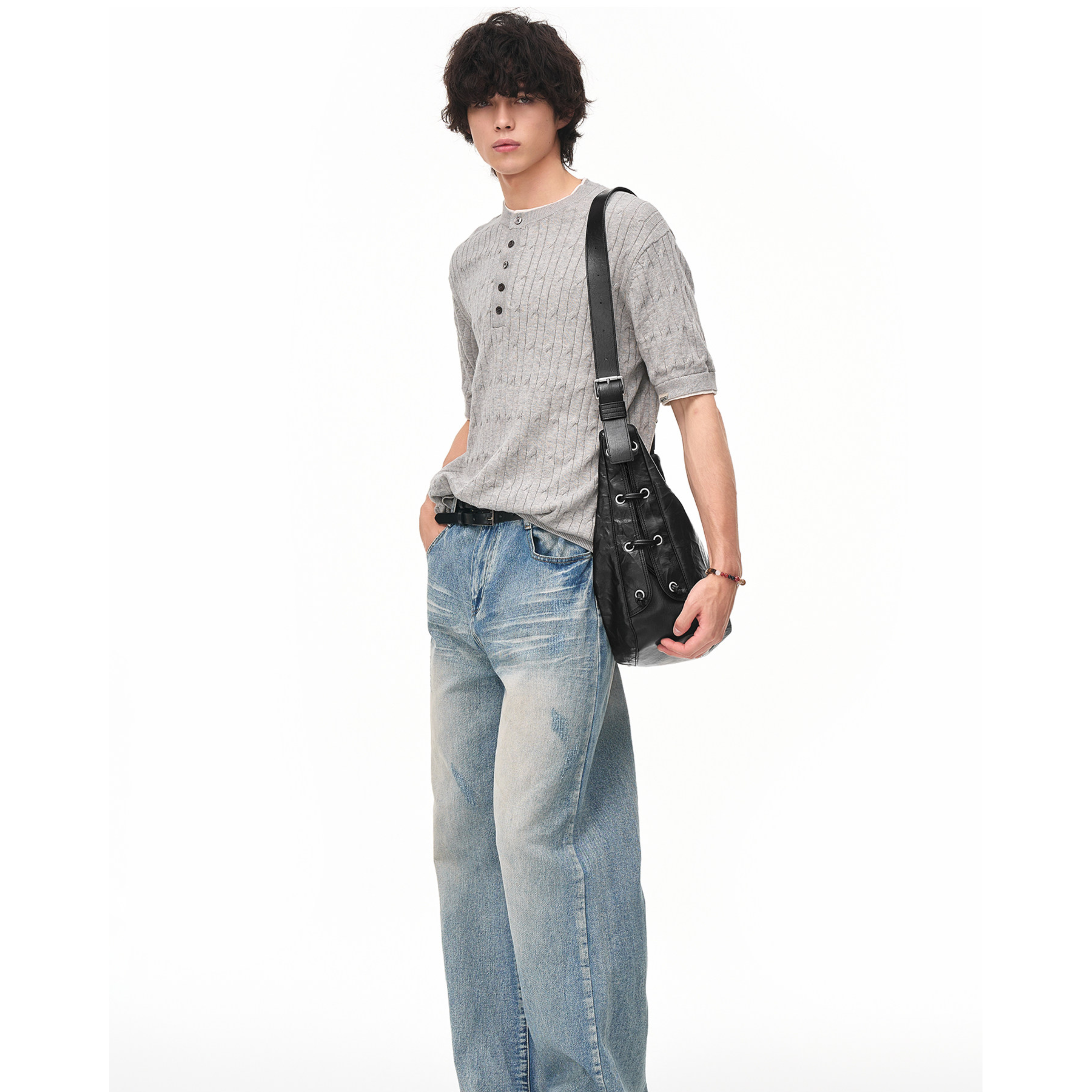 LACE-UP HOBO SHOULDER BAG