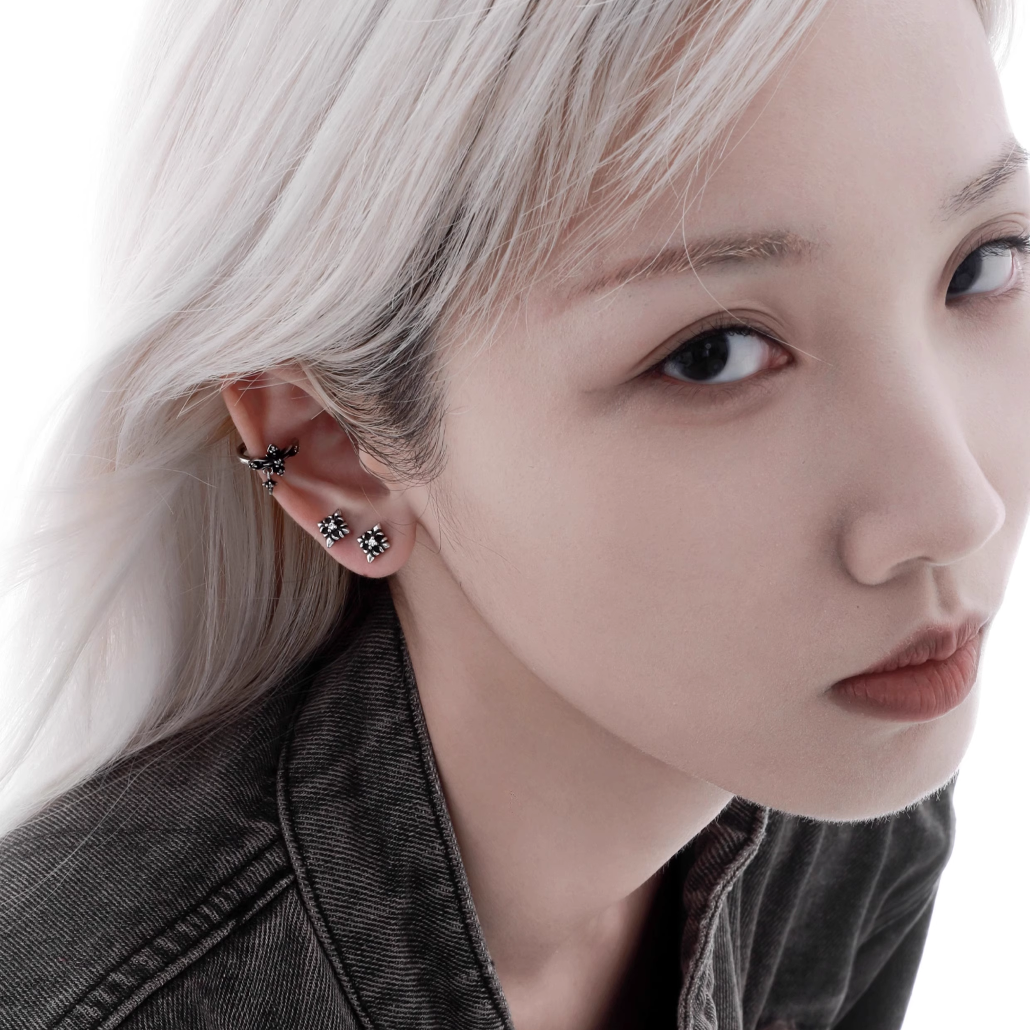 S925 CRUCIFIX EAR CUFF[SET ITEM]