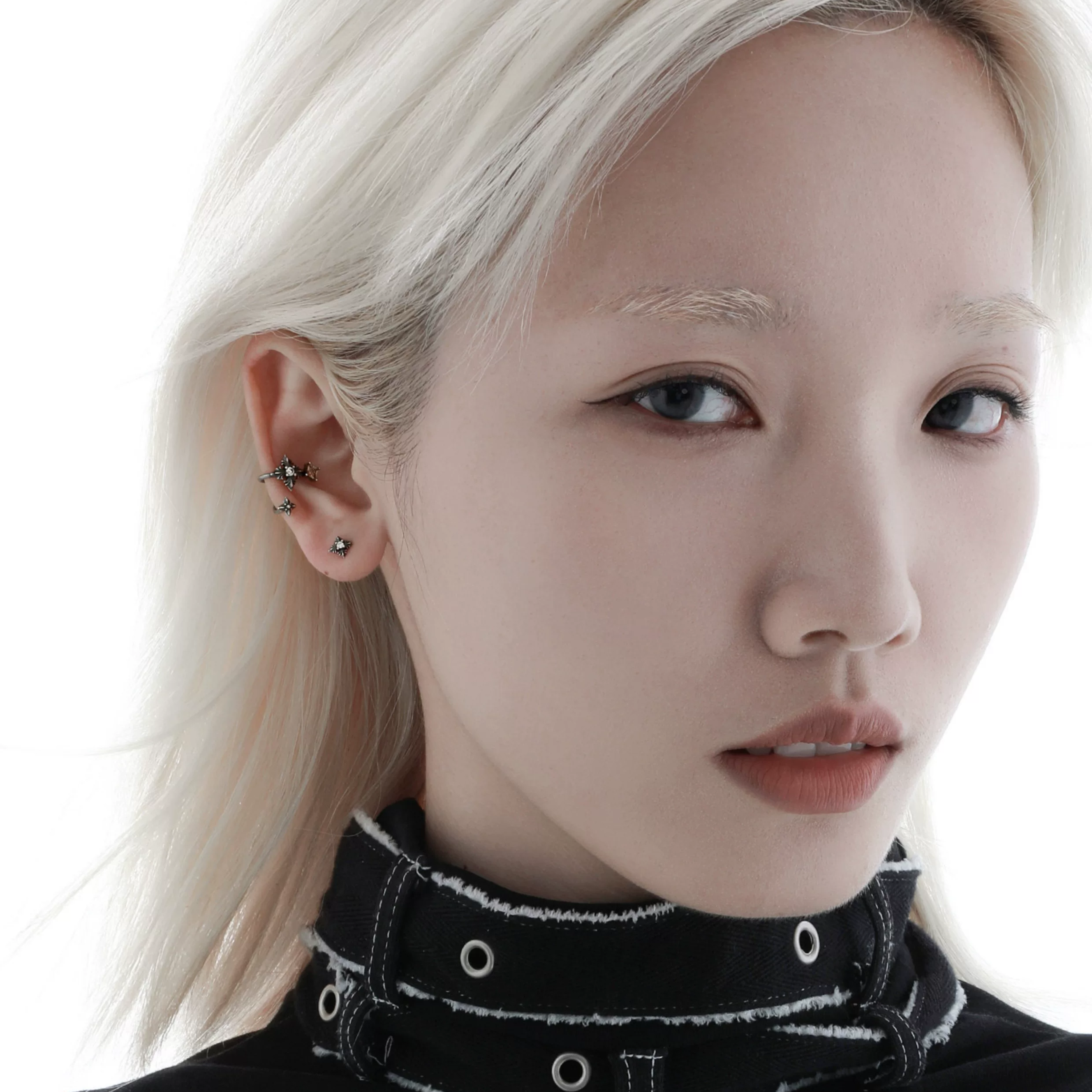 S925 CUBIC ZIRCONIA GOTHIC NOIR EAR CUFF[SET ITEM]