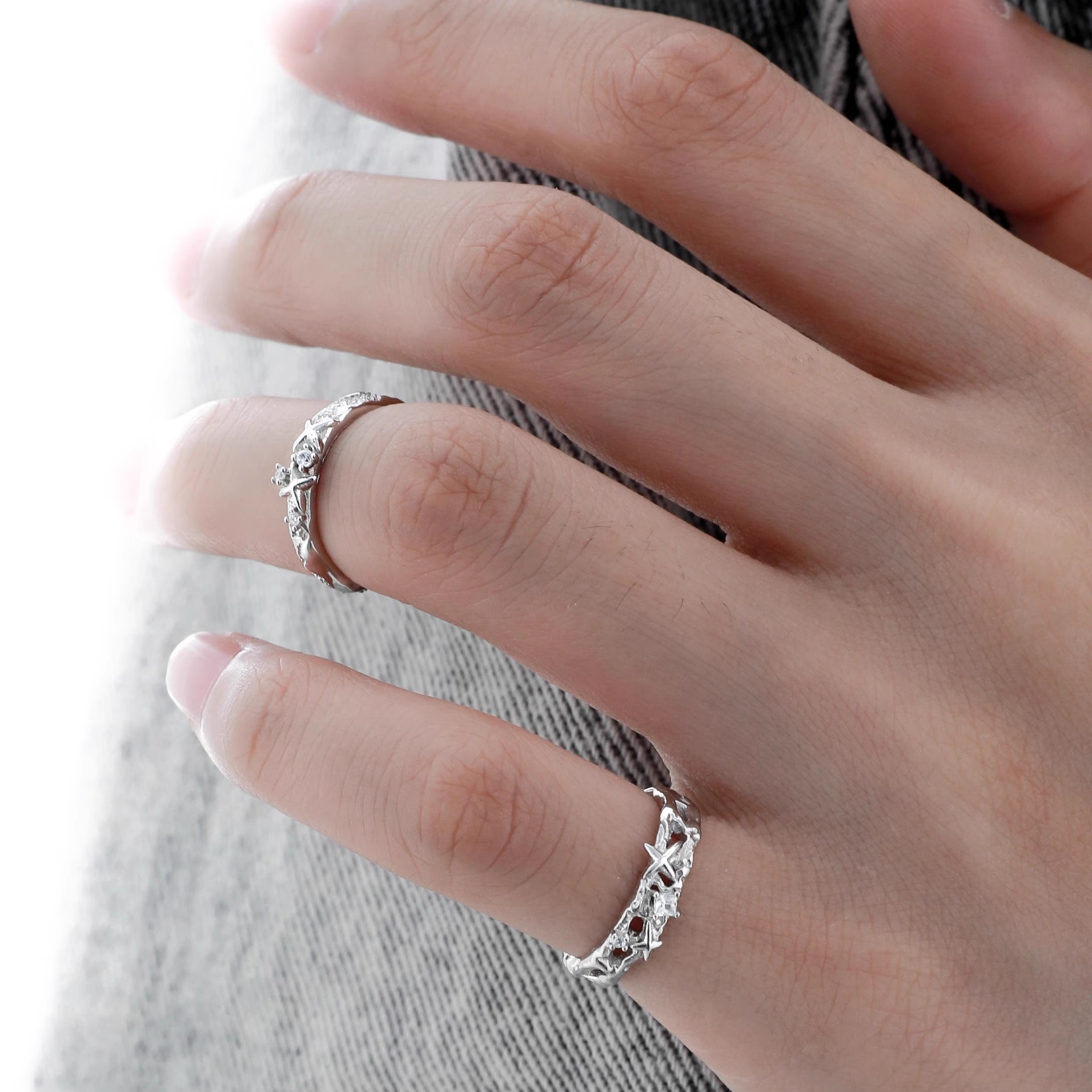 S925 CUBIC ZIRCONIA ÉTOILE TOE RING/RING[SET ITEM]