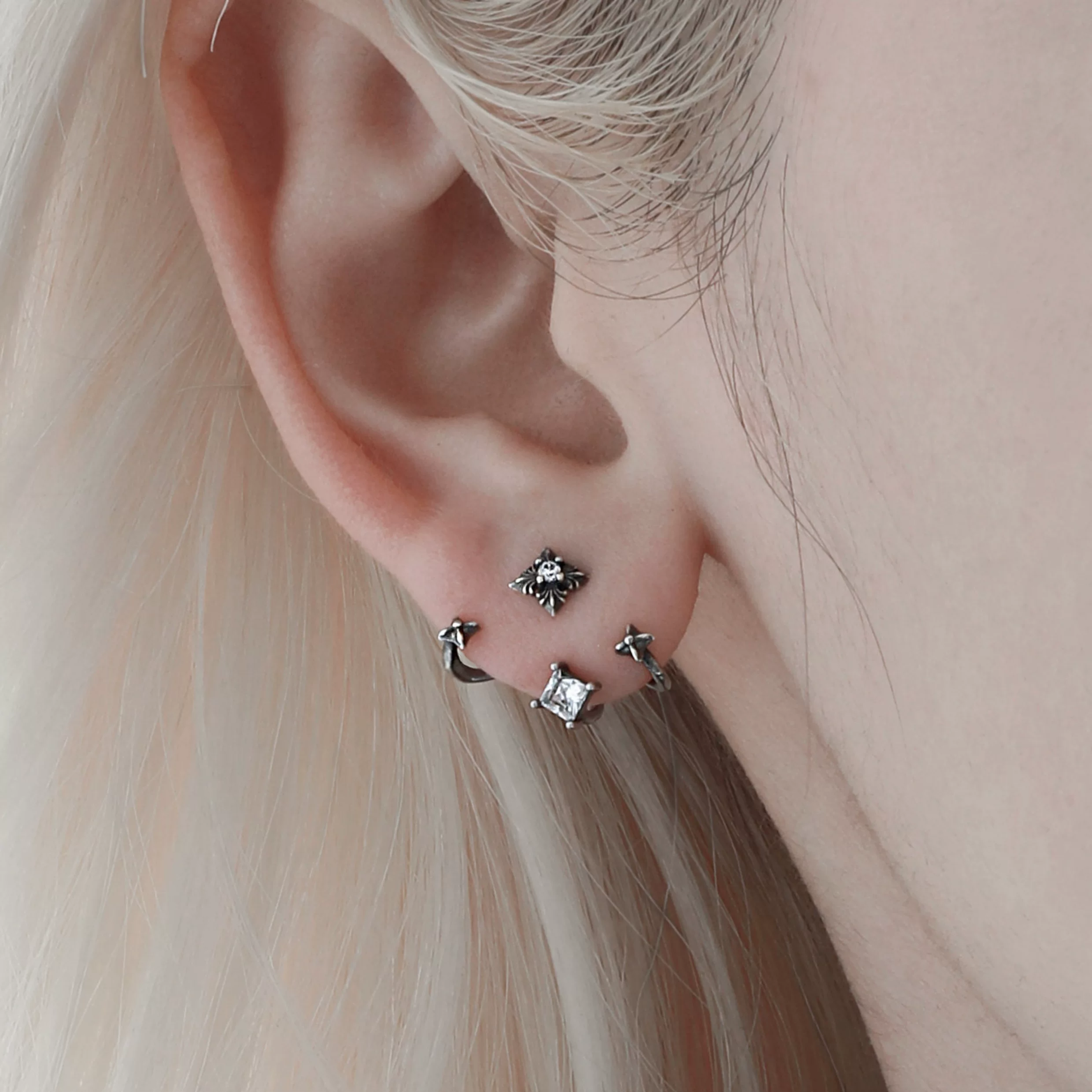 S925 CUBIC ZIRCONIA GOTHIC NOIR PIERCE[SET ITEM]