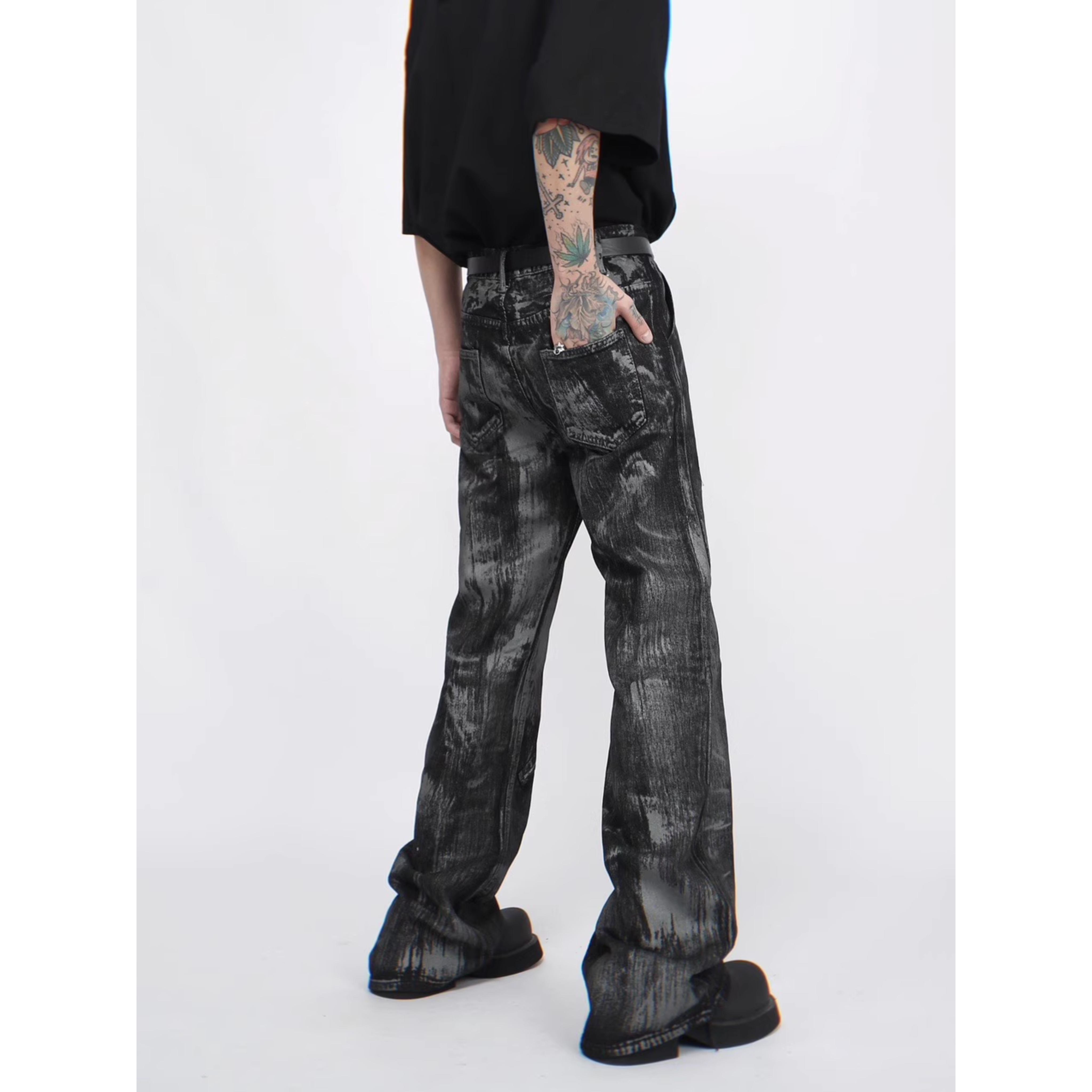 Distressed Zip Detail Grunge Denim Pants