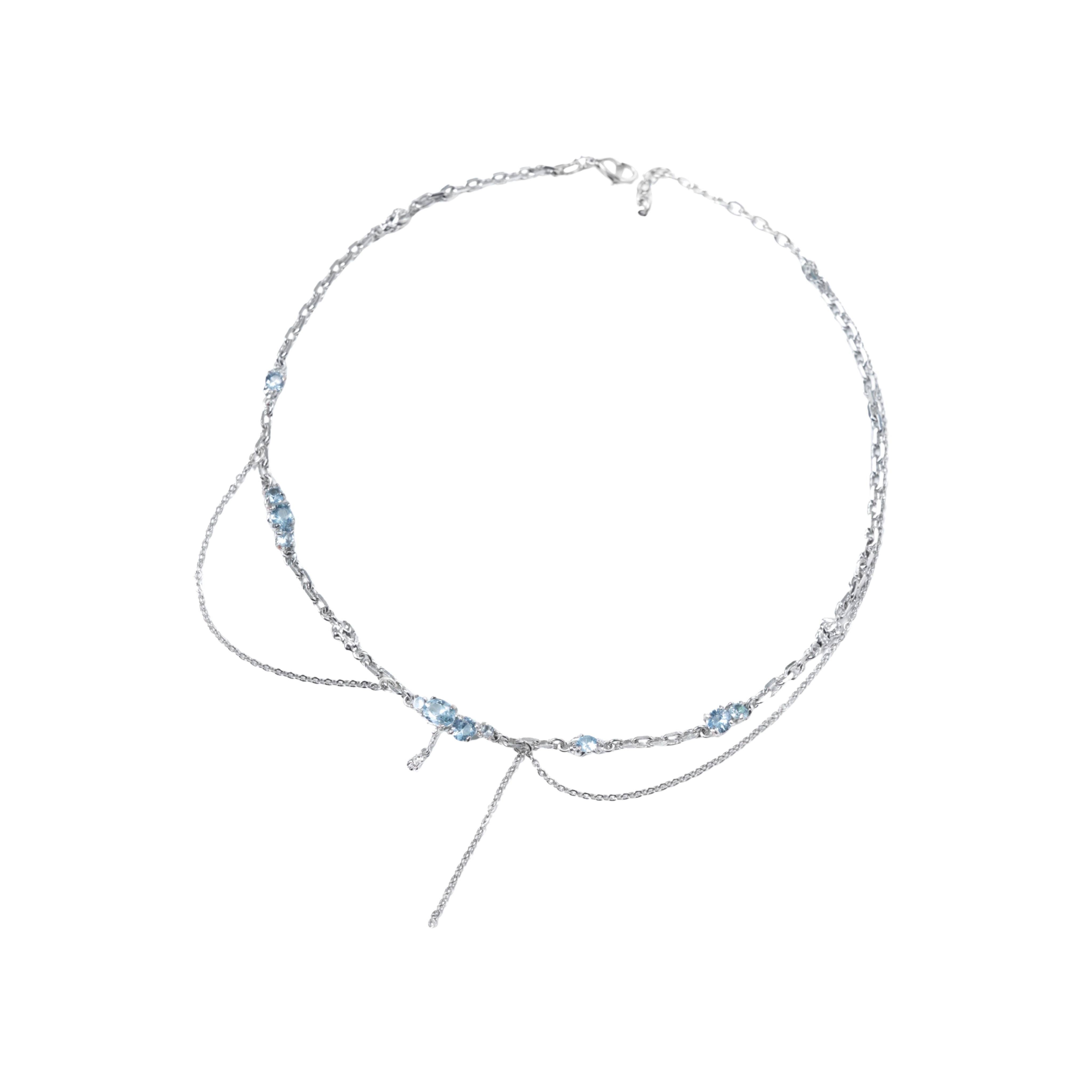 CUBIC ZIRCONIA AQUA LUNE NECKLACE[SET ITEM]