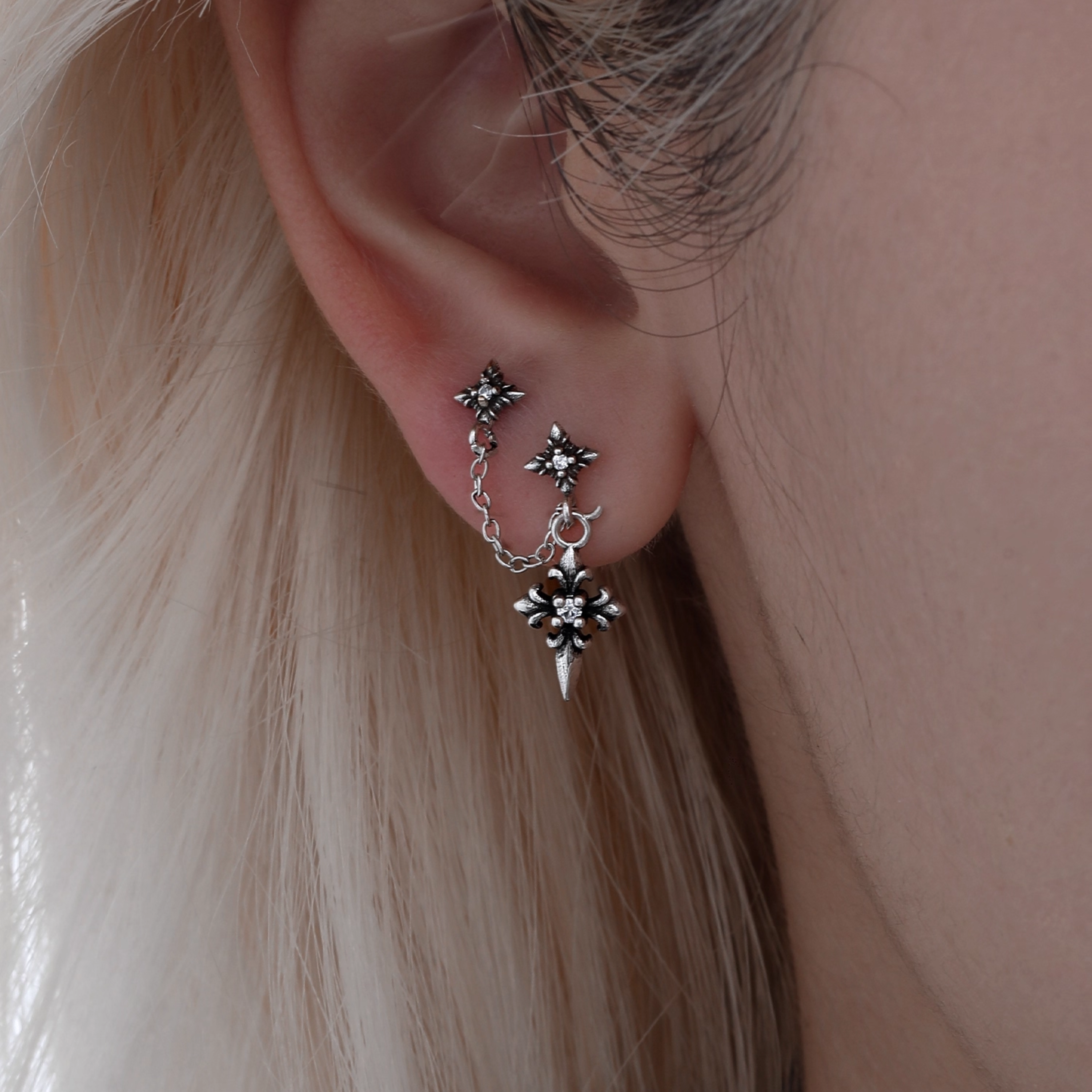 S925 CRUCIFIX CHAIN PIERCE[SET ITEM]