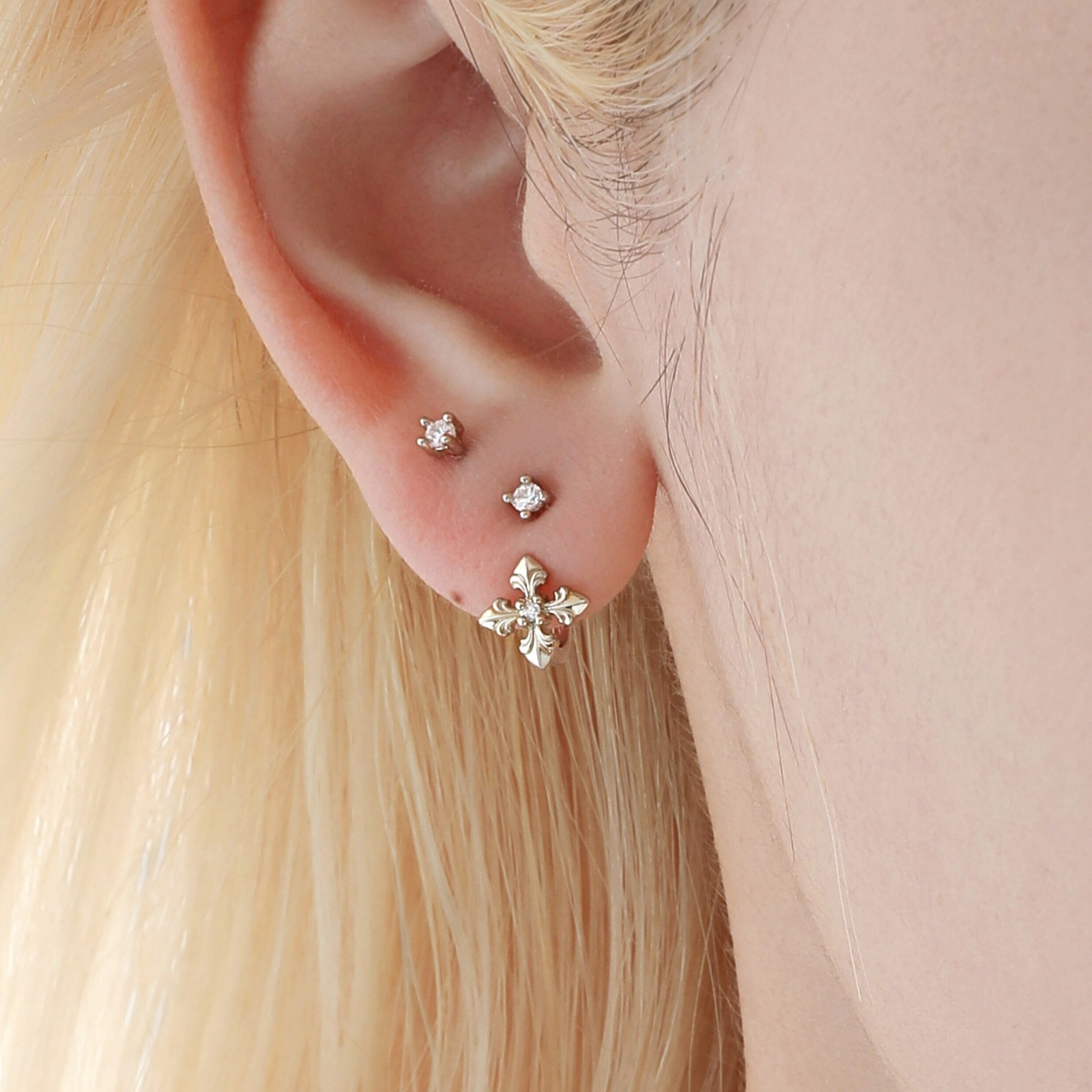 S925 ROYAL SIGNET CROSS STUD PIERCE[SET ITEM]