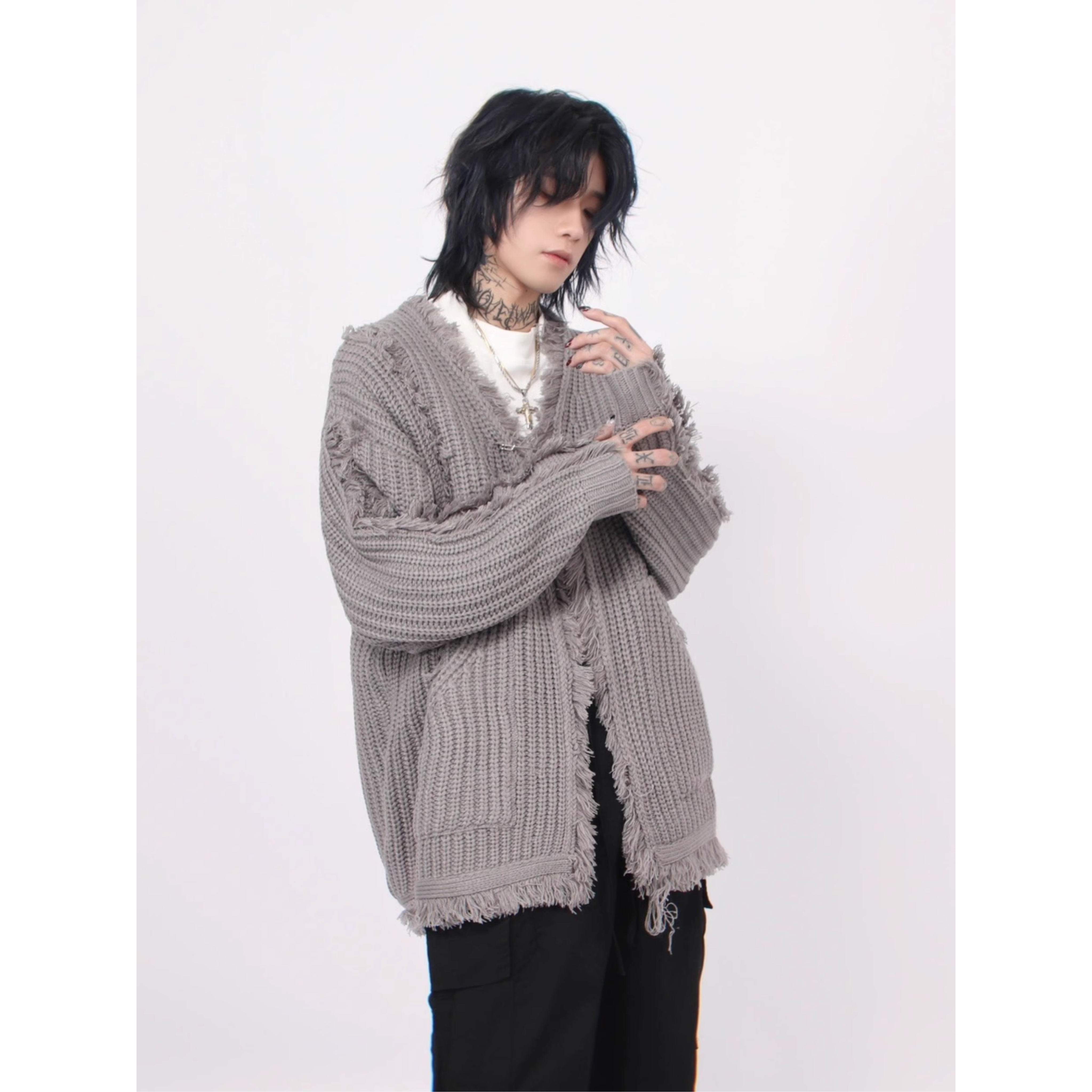 Distressed Knit Safety Cardigan