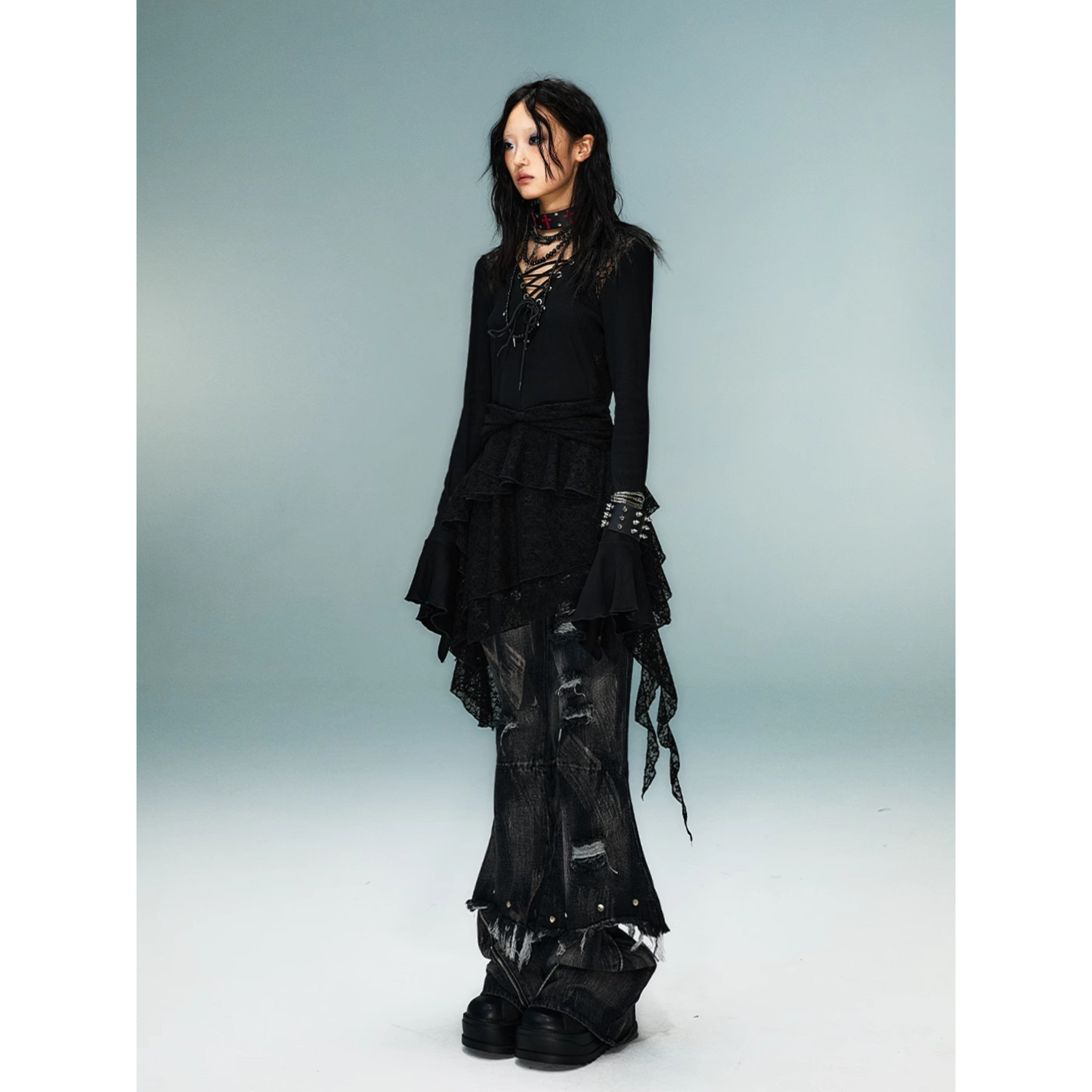 Nocturne Lace-Up Ruffle Tops