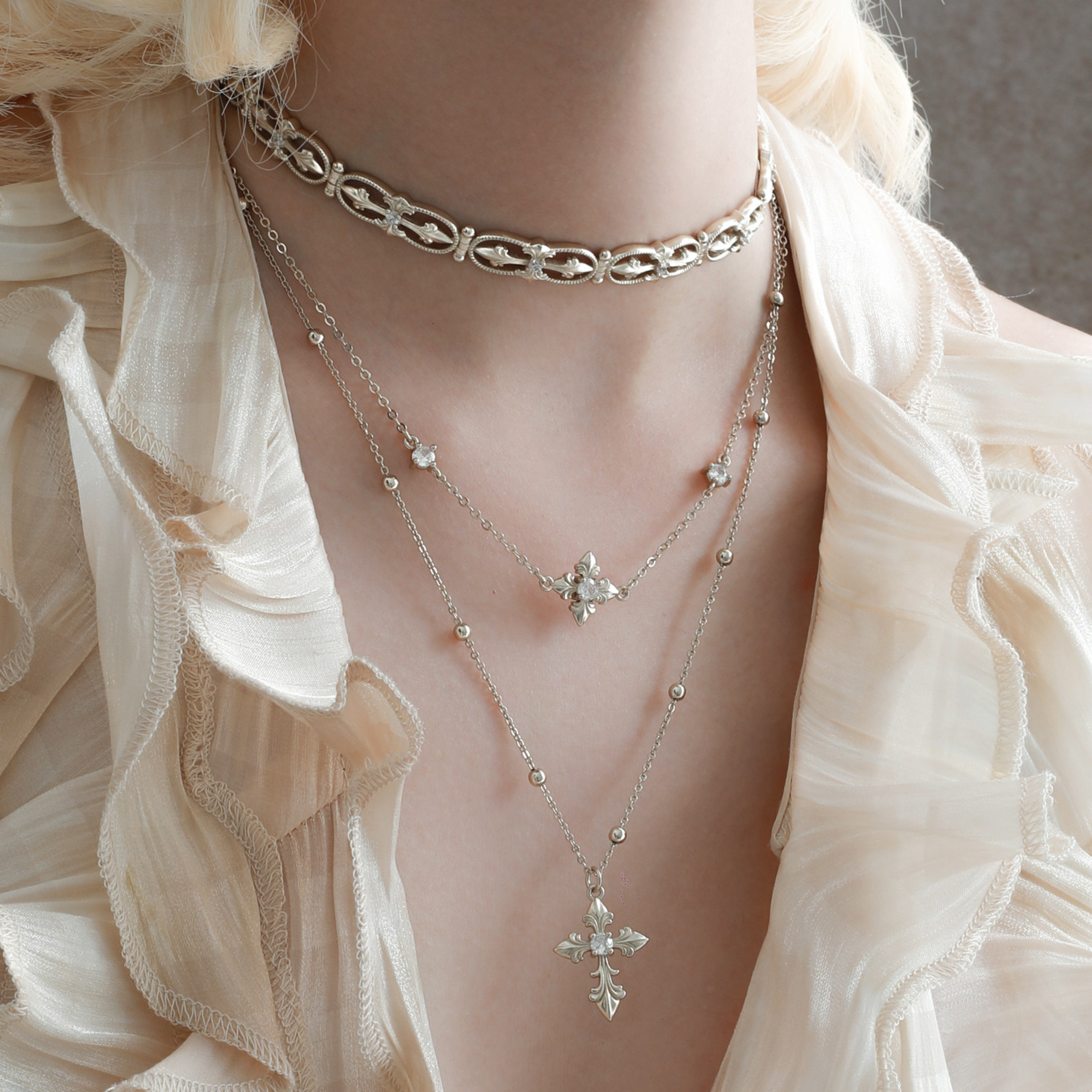 S925 ROYAL SIGNET LAYERED NECKLACE[SET ITEM]