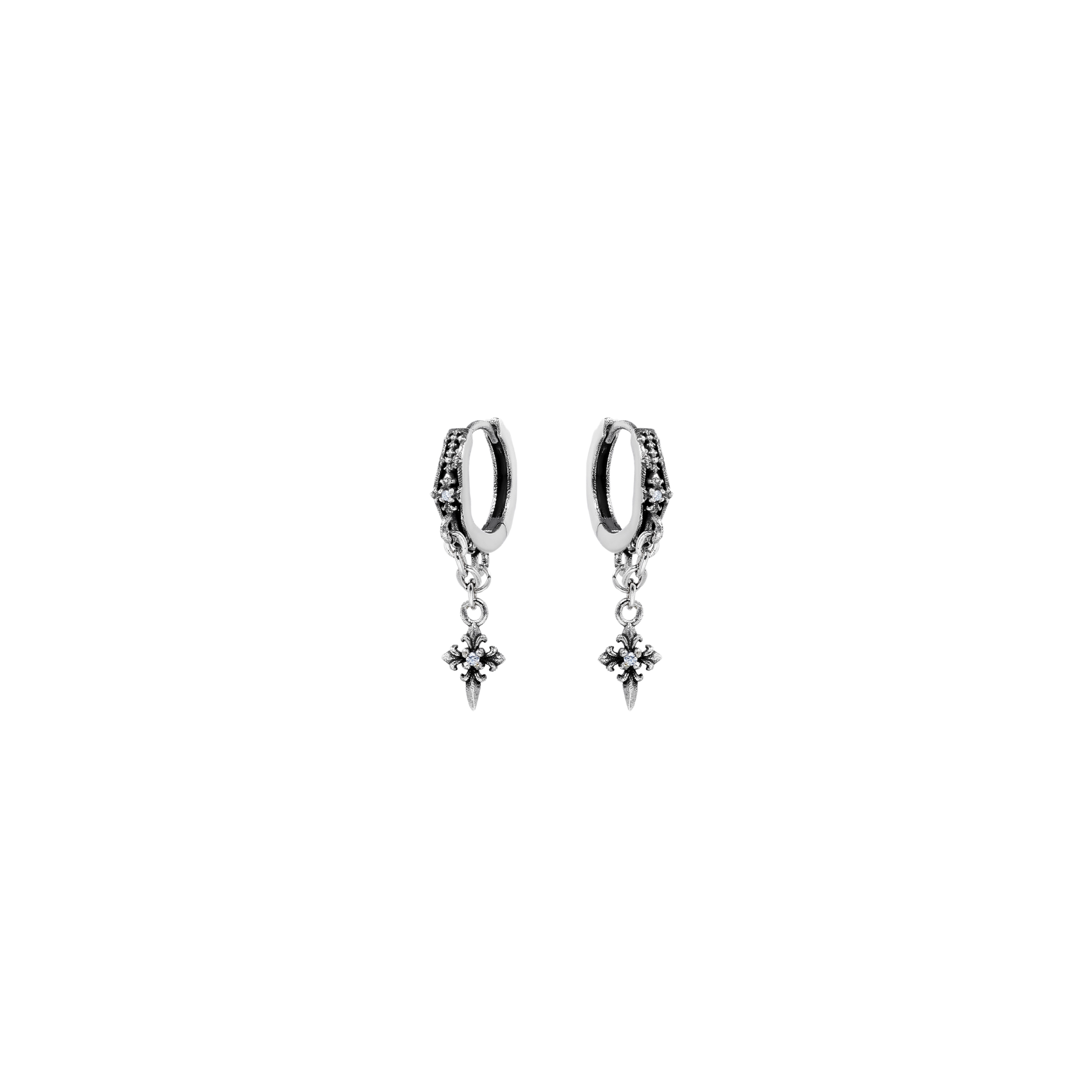 S925 CRUCIFIX DROP HOOPS PIERCE[SET ITEM]