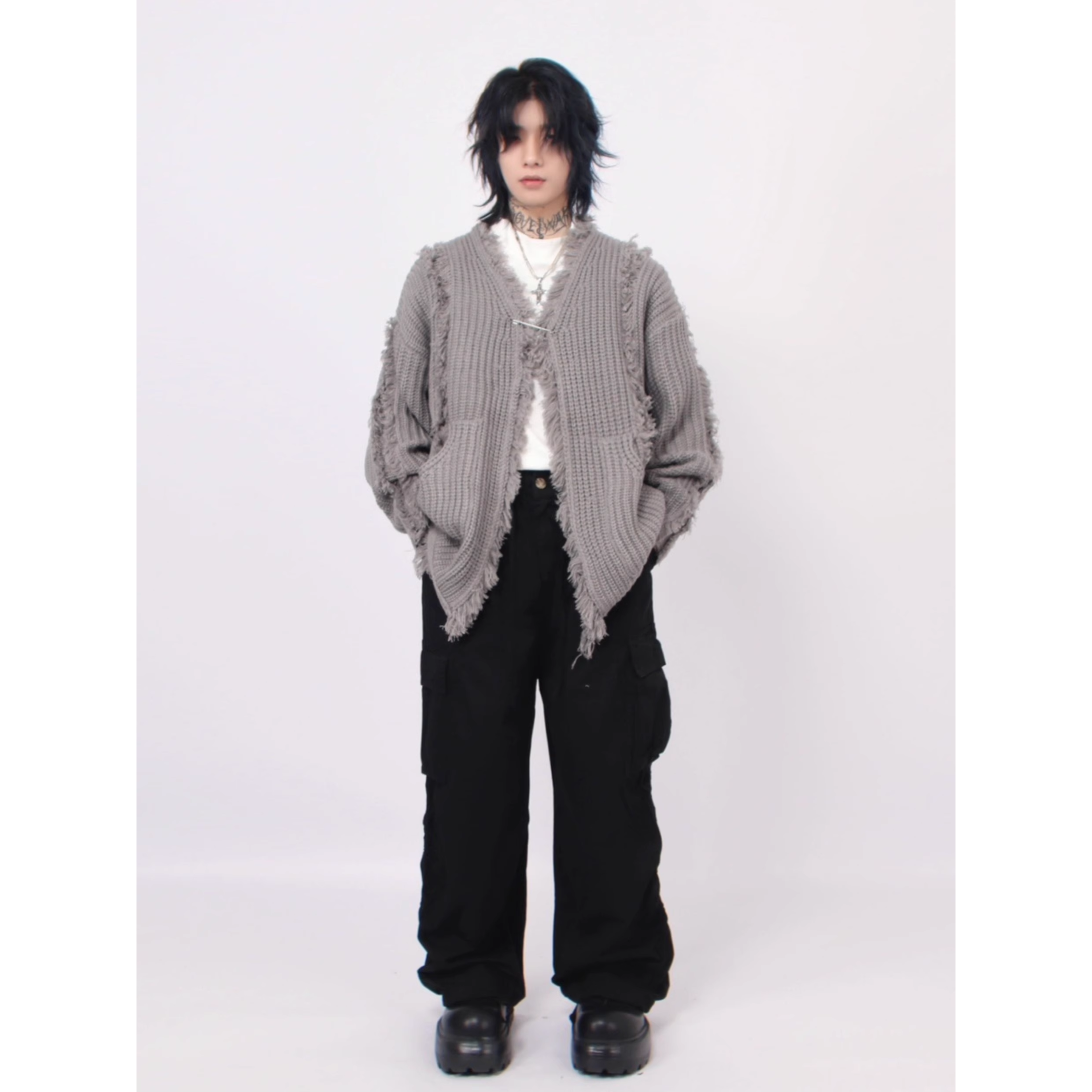 Distressed Knit Safety Cardigan