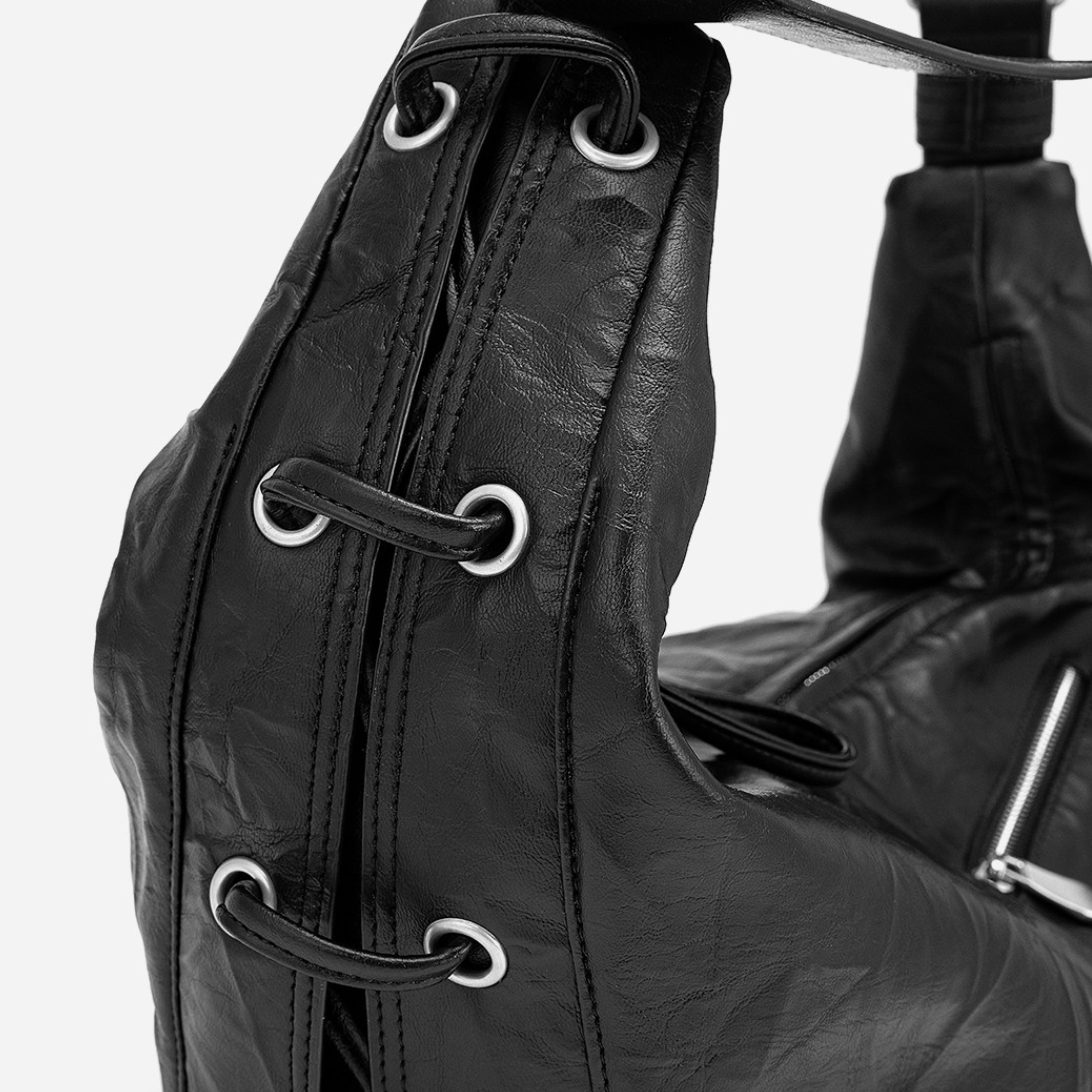 LACE-UP HOBO SHOULDER BAG